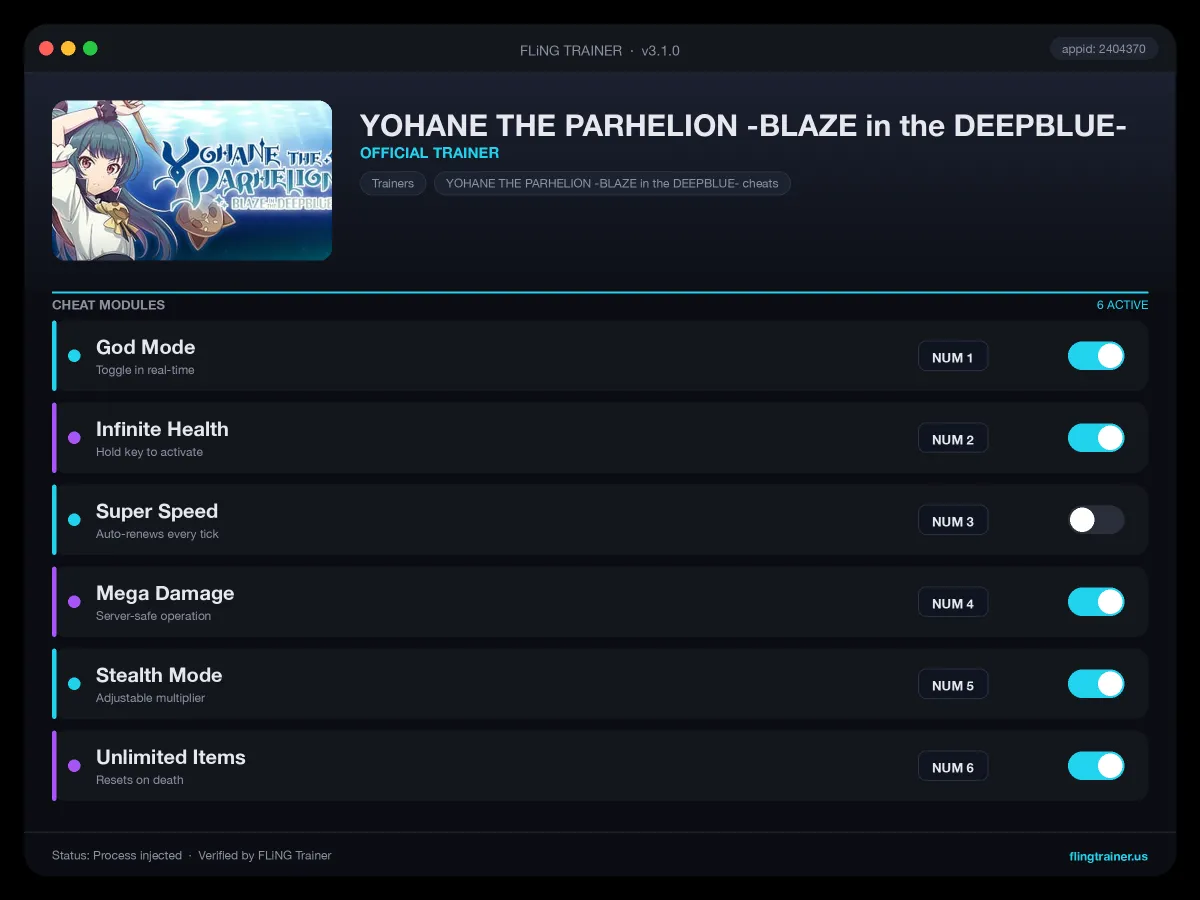 YOHANE THE PARHELION -BLAZE in the DEEPBLUE- Trainer interface