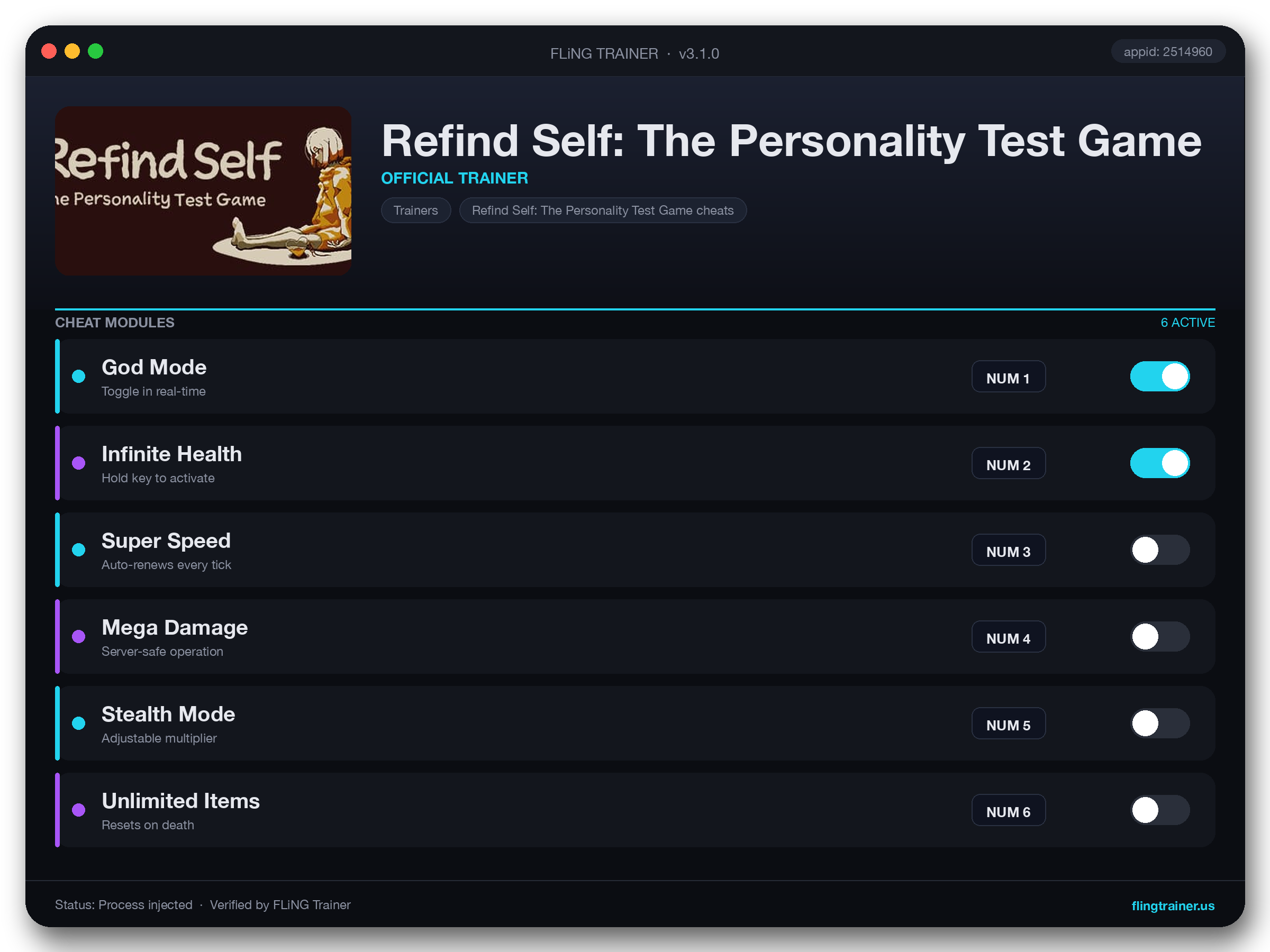 Refind Self: The Personality Test Game Trainer interface