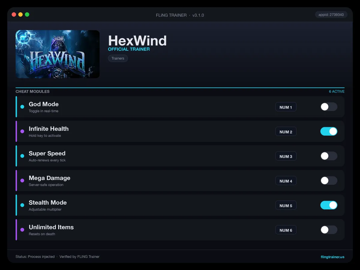 HexWind Trainer interface