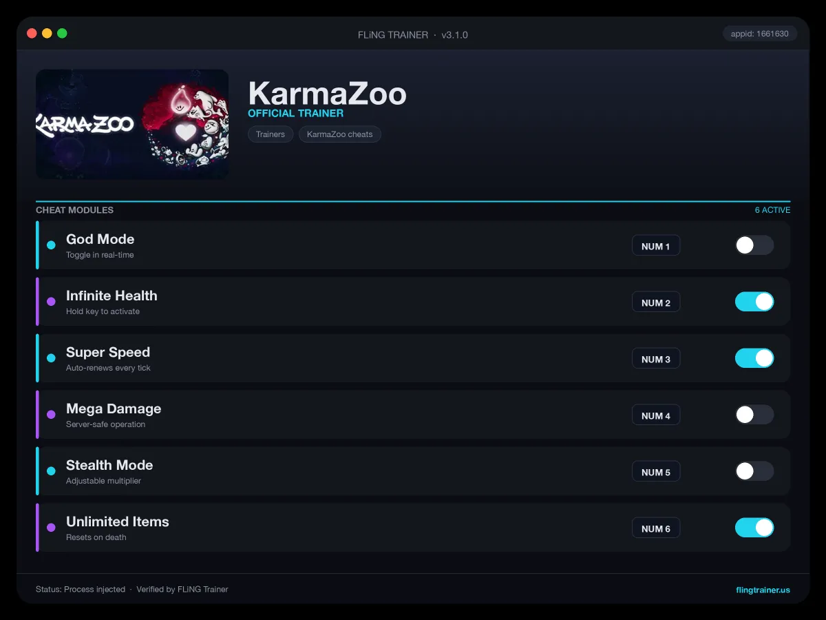 KarmaZoo Trainer interface