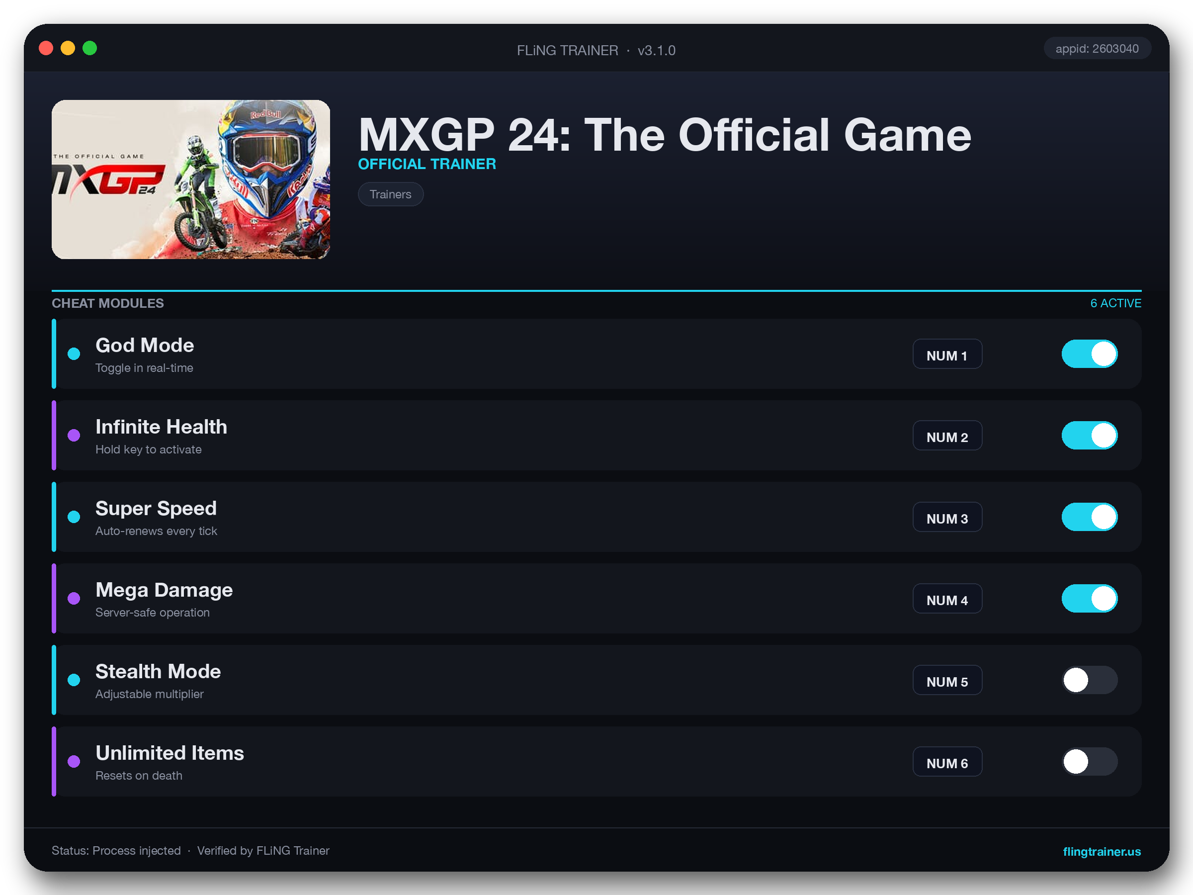 MXGP 24: The Official Game Trainer interface