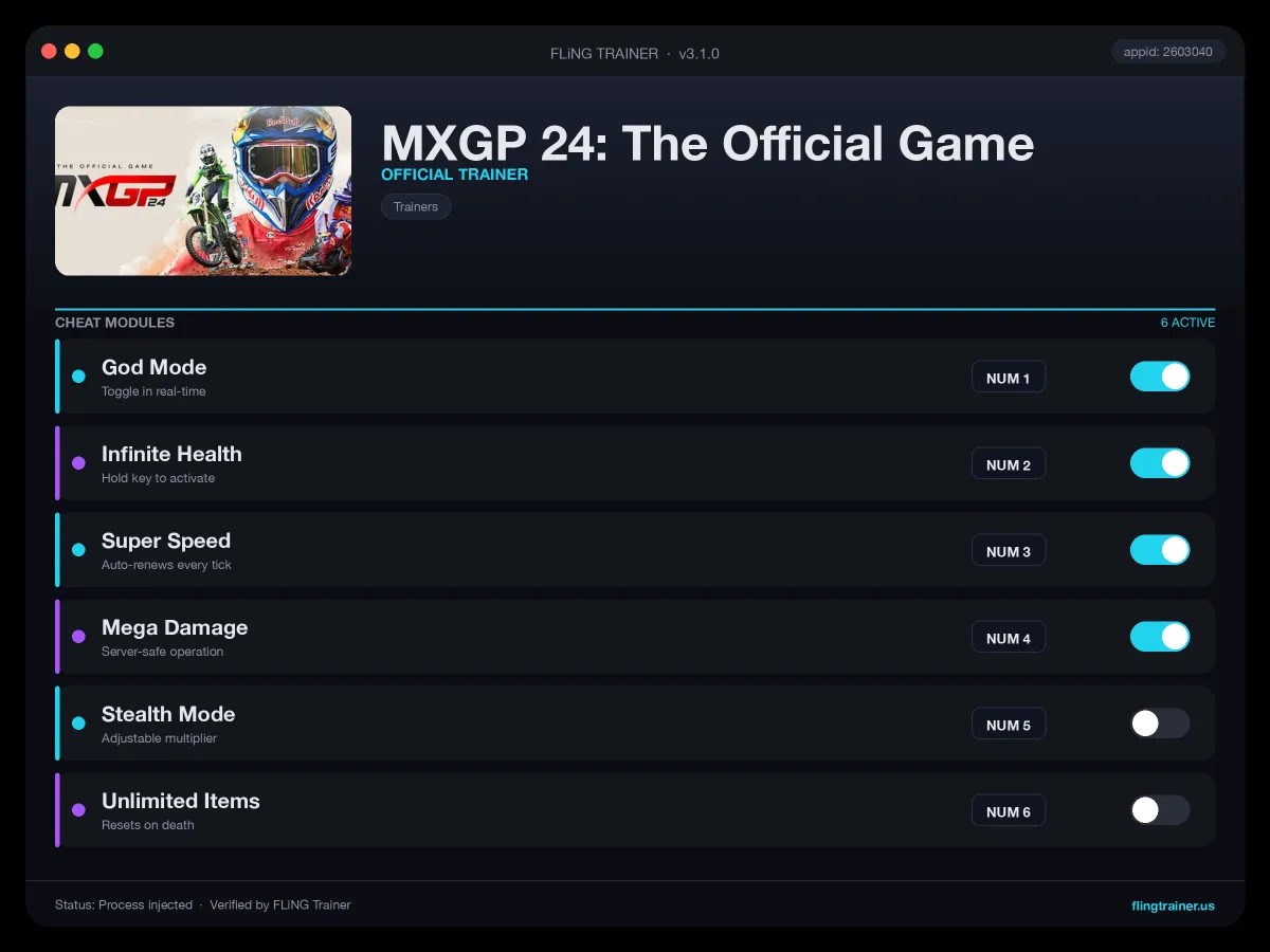 MXGP 24: The Official Game Trainer interface