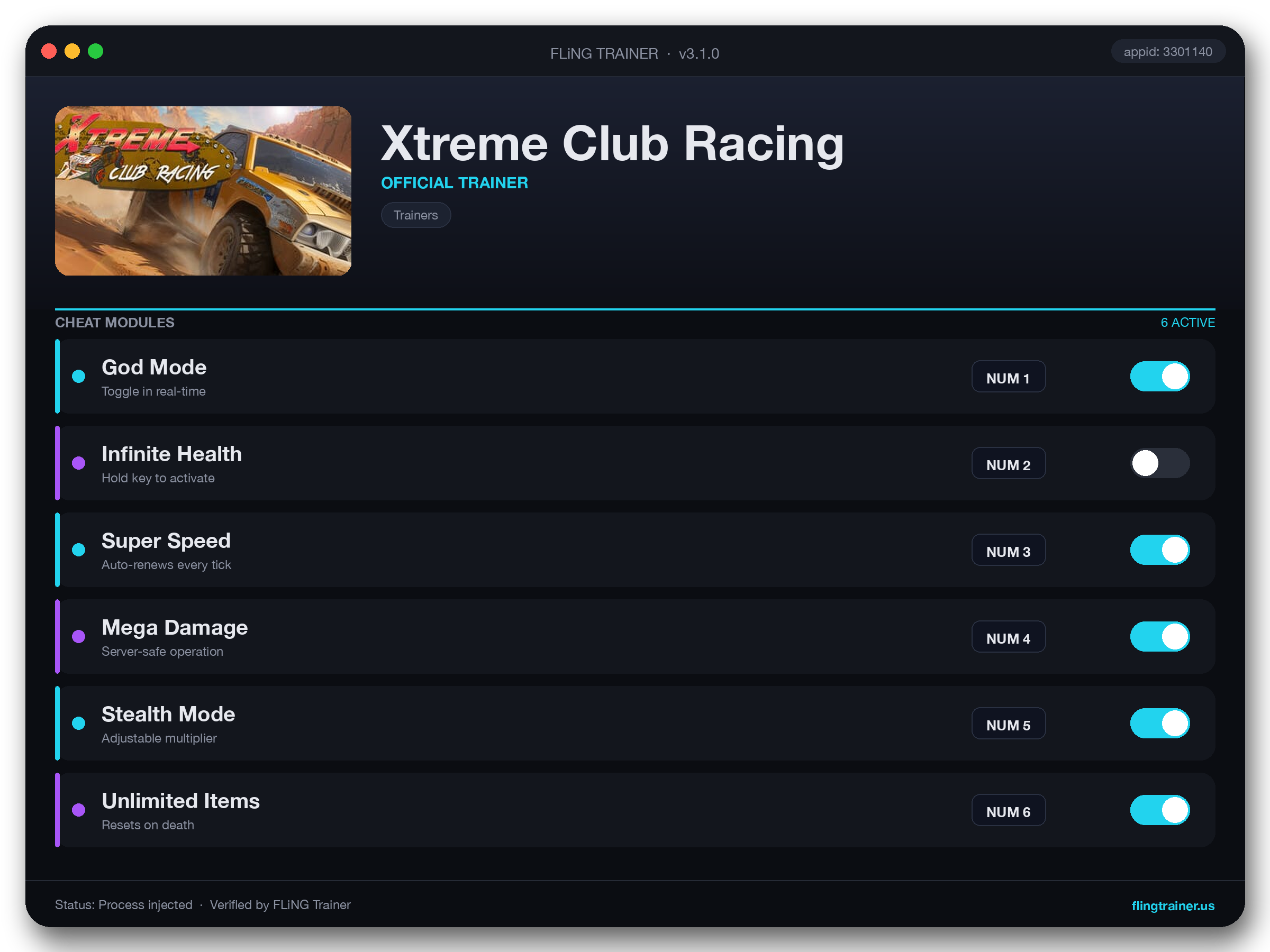Xtreme Club Racing Trainer interface