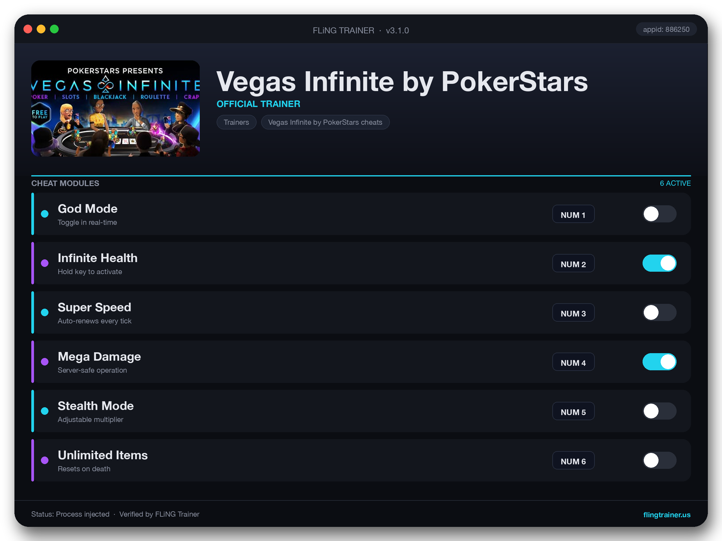 Vegas Infinite by PokerStars Trainer interface