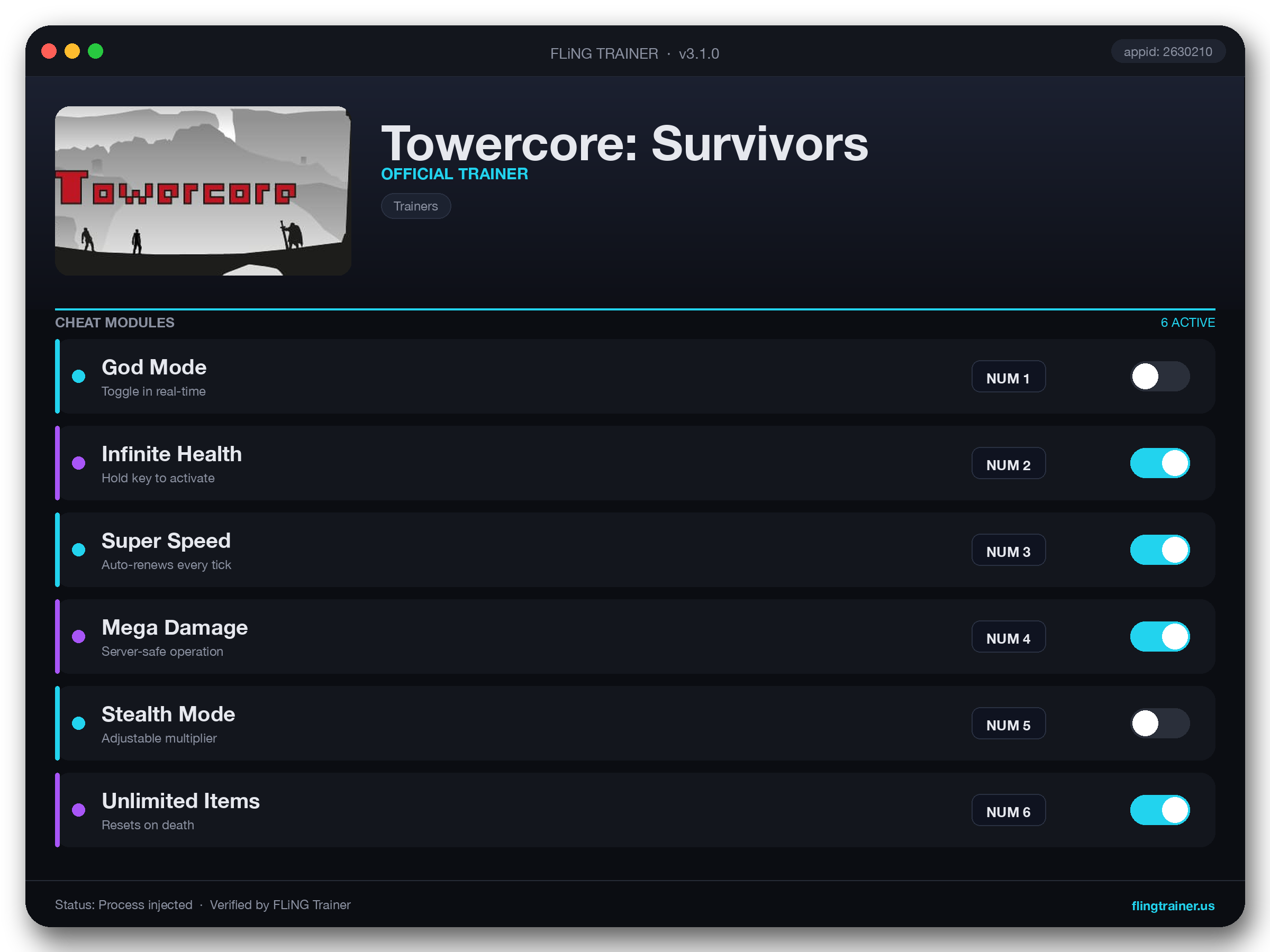 Towercore: Survivors Trainer interface