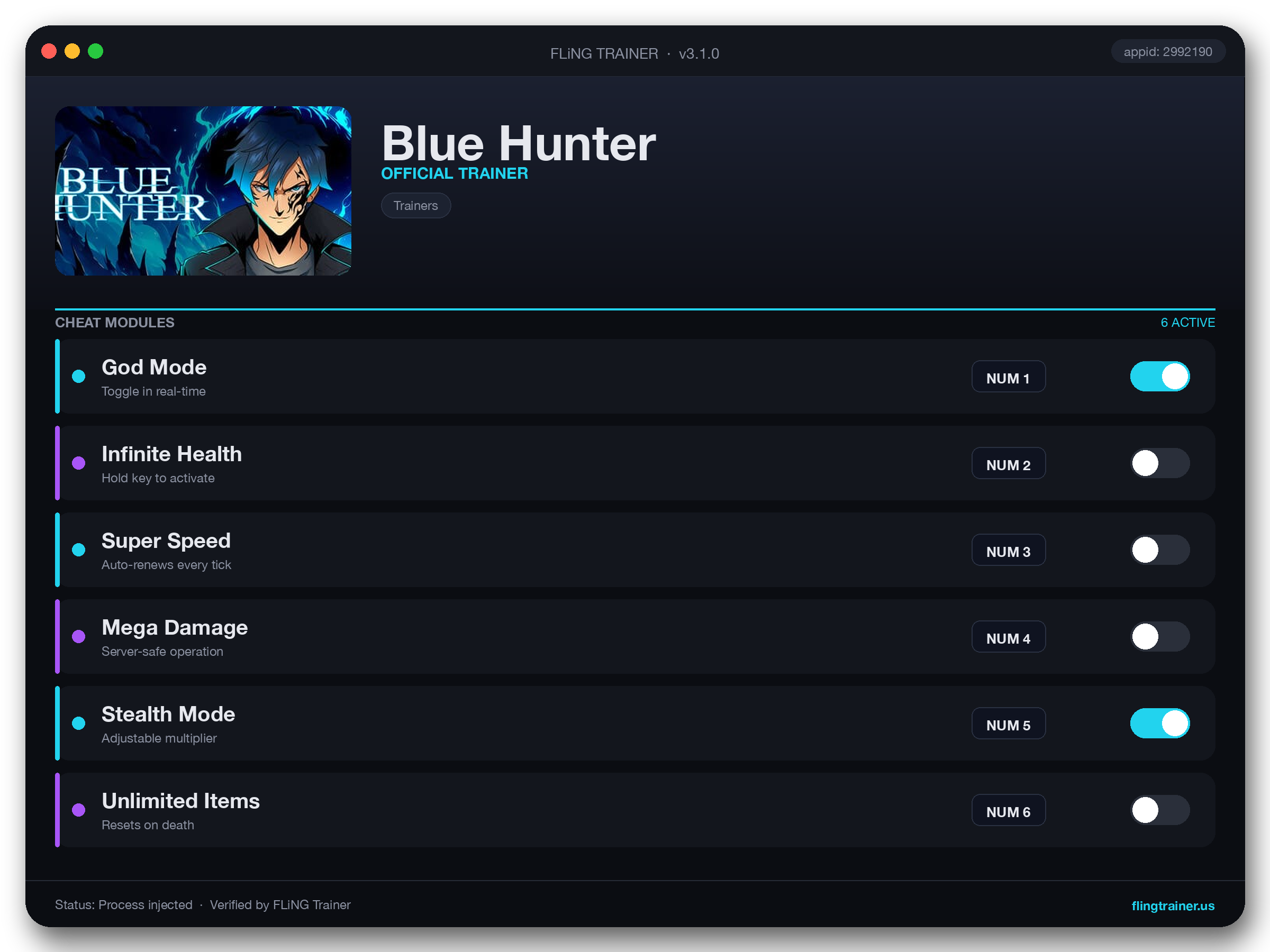 Blue Hunter Trainer interface