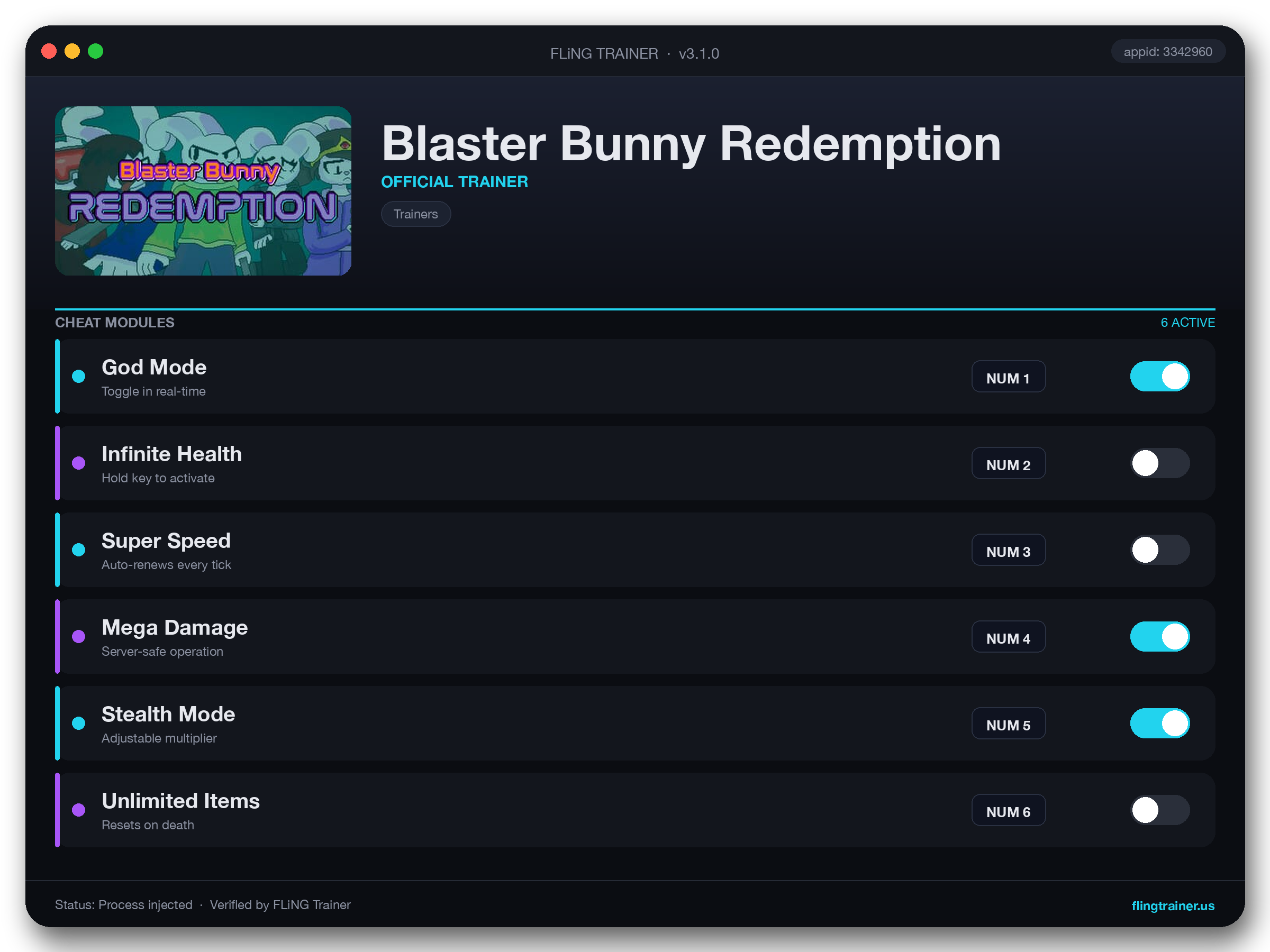 Blaster Bunny Redemption Trainer interface