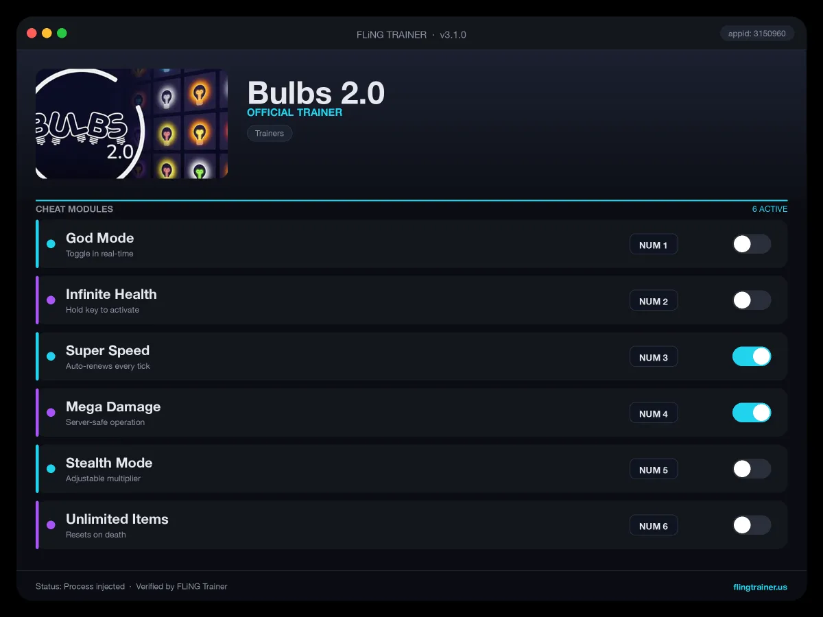Bulbs 2.0 Trainer interface