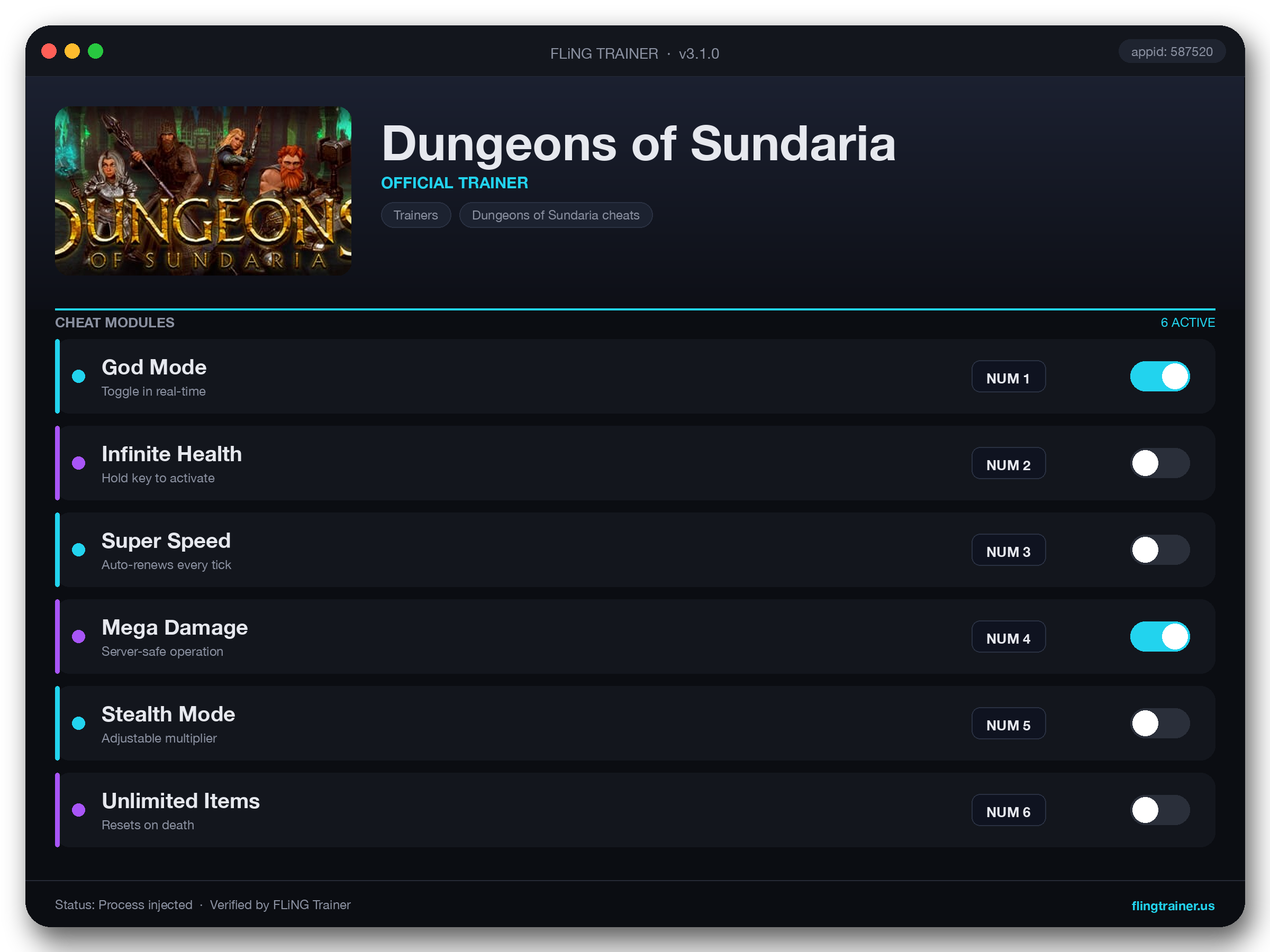Dungeons of Sundaria Trainer interface