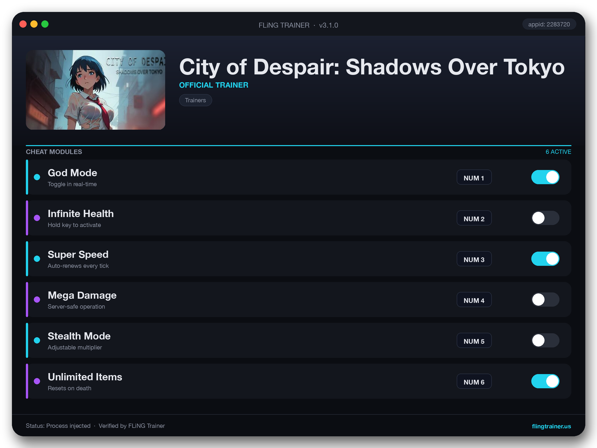 City of Despair: Shadows Over Tokyo Trainer interface