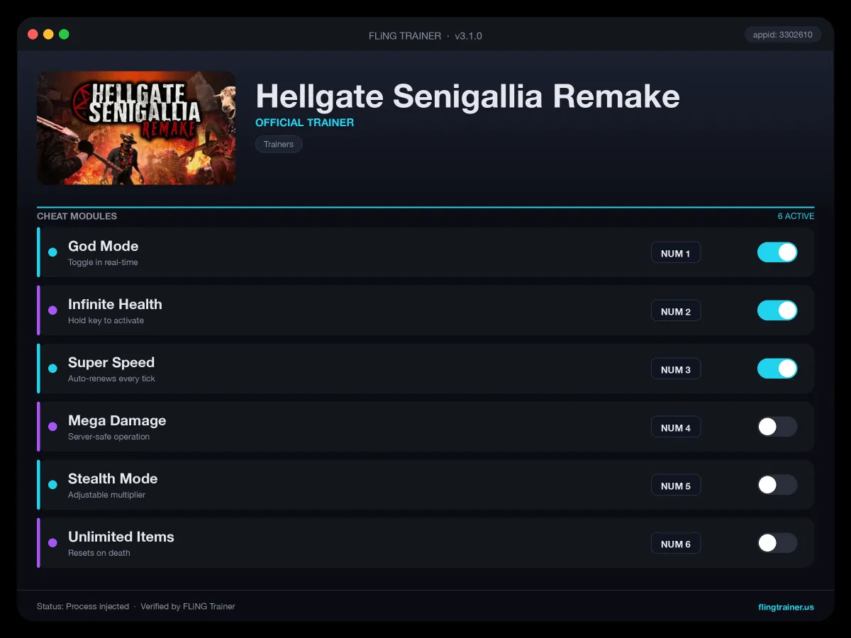 Hellgate Senigallia Remake Trainer interface