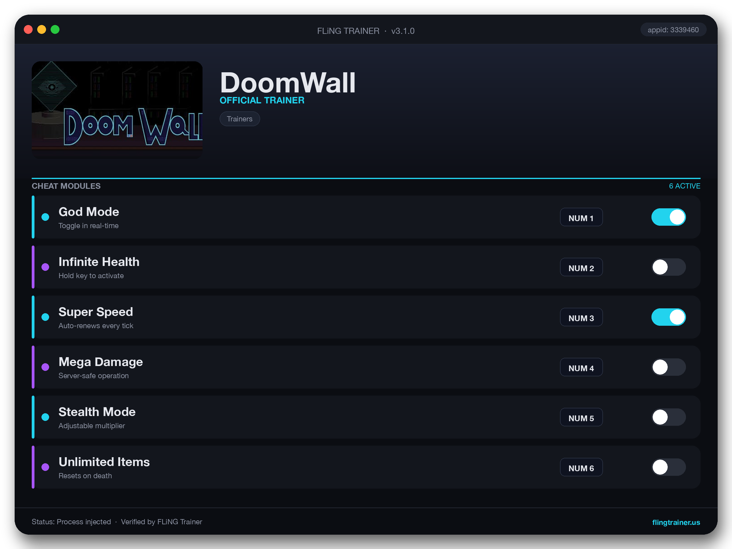 DoomWall Trainer interface