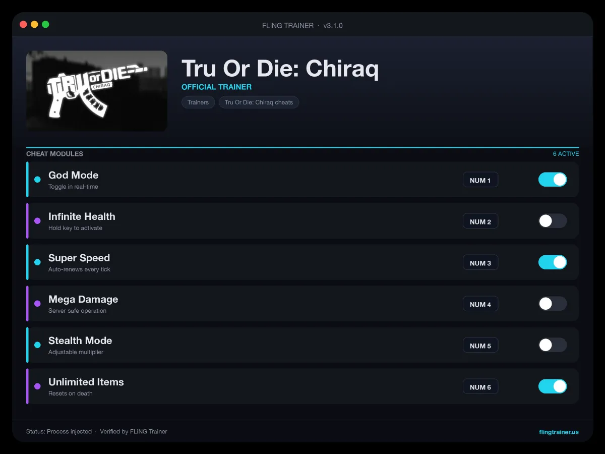 Tru Or Die: Chiraq Trainer interface