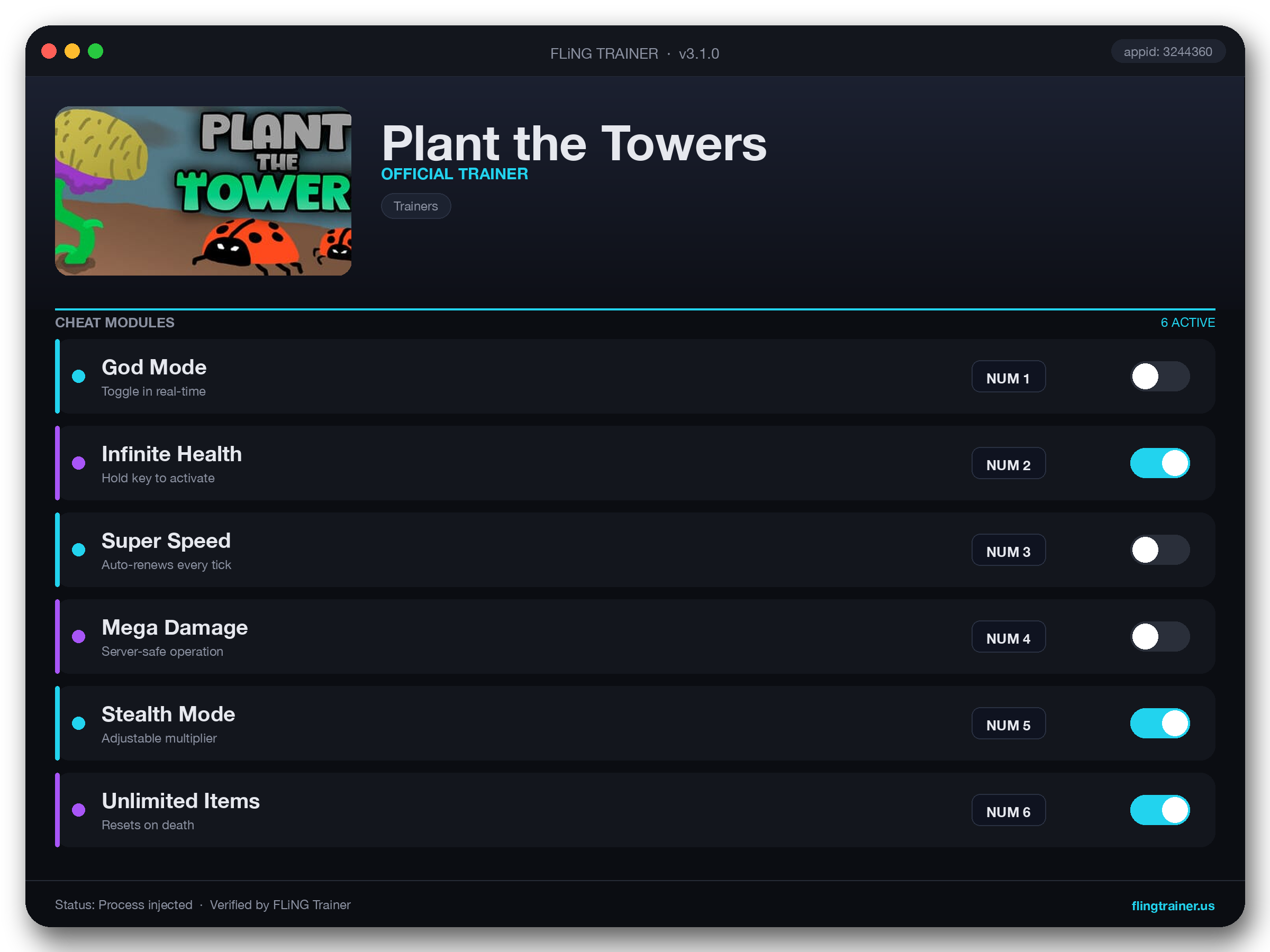 Plant the Towers Trainer interface