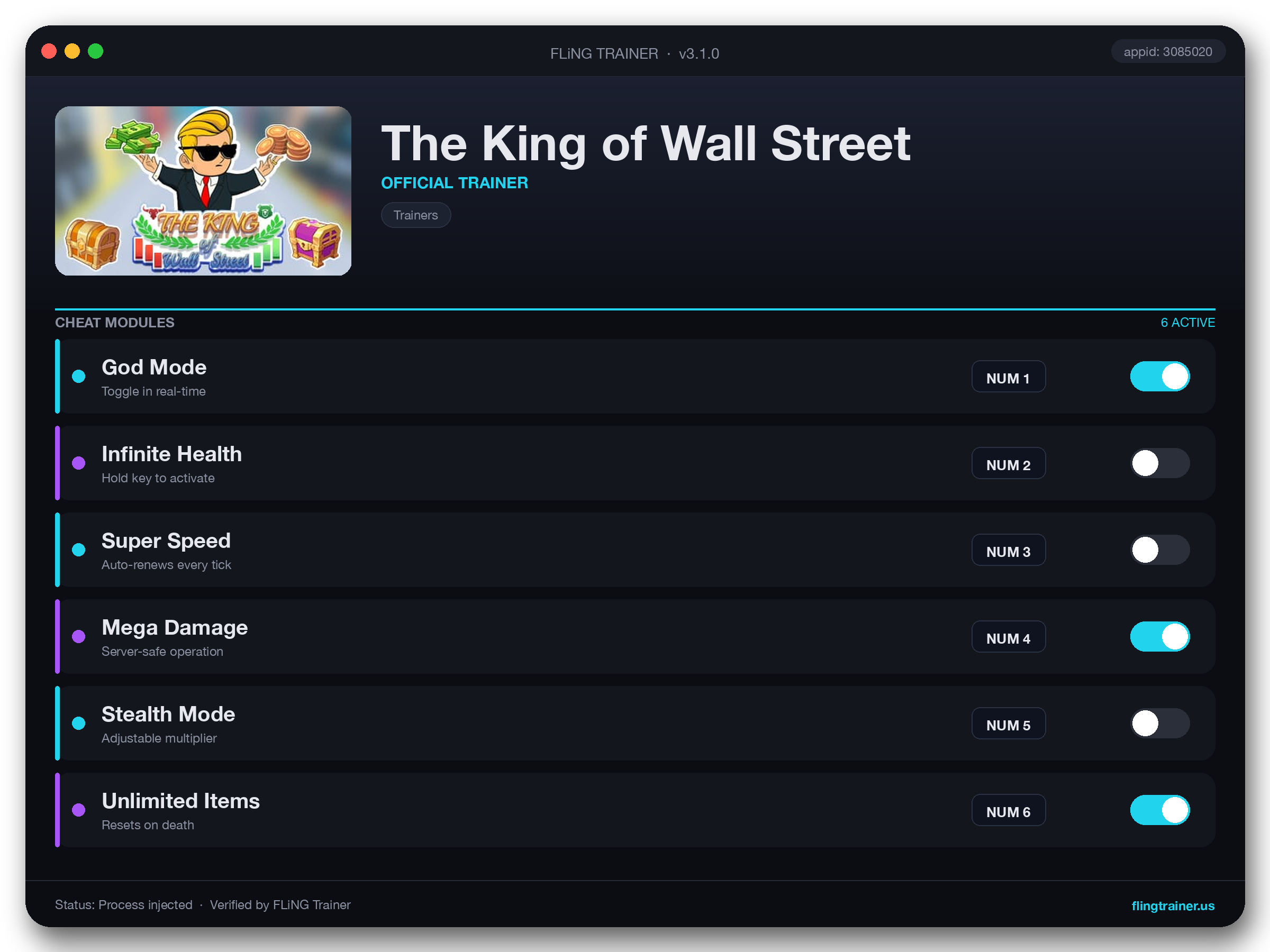 The King of Wall Street Trainer interface