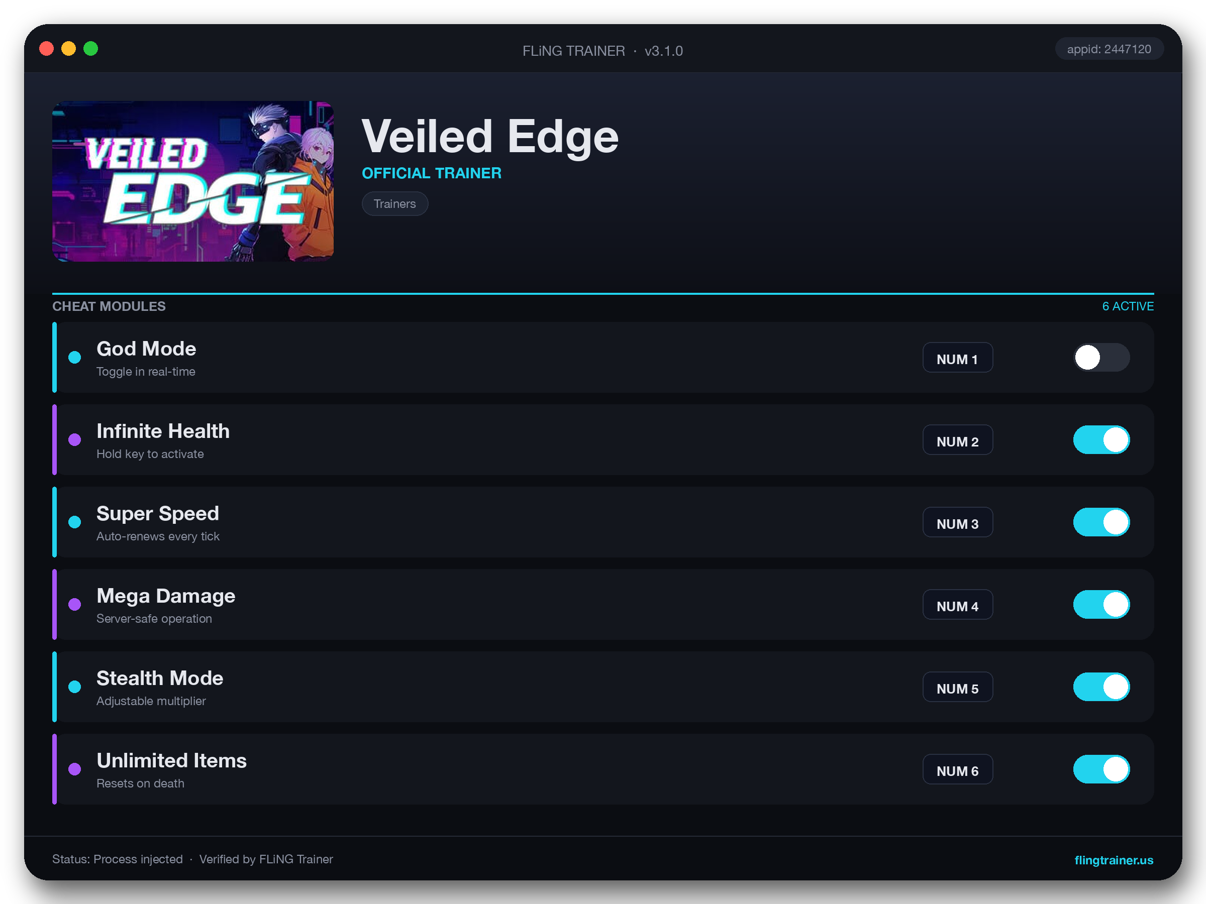 Veiled Edge Trainer interface