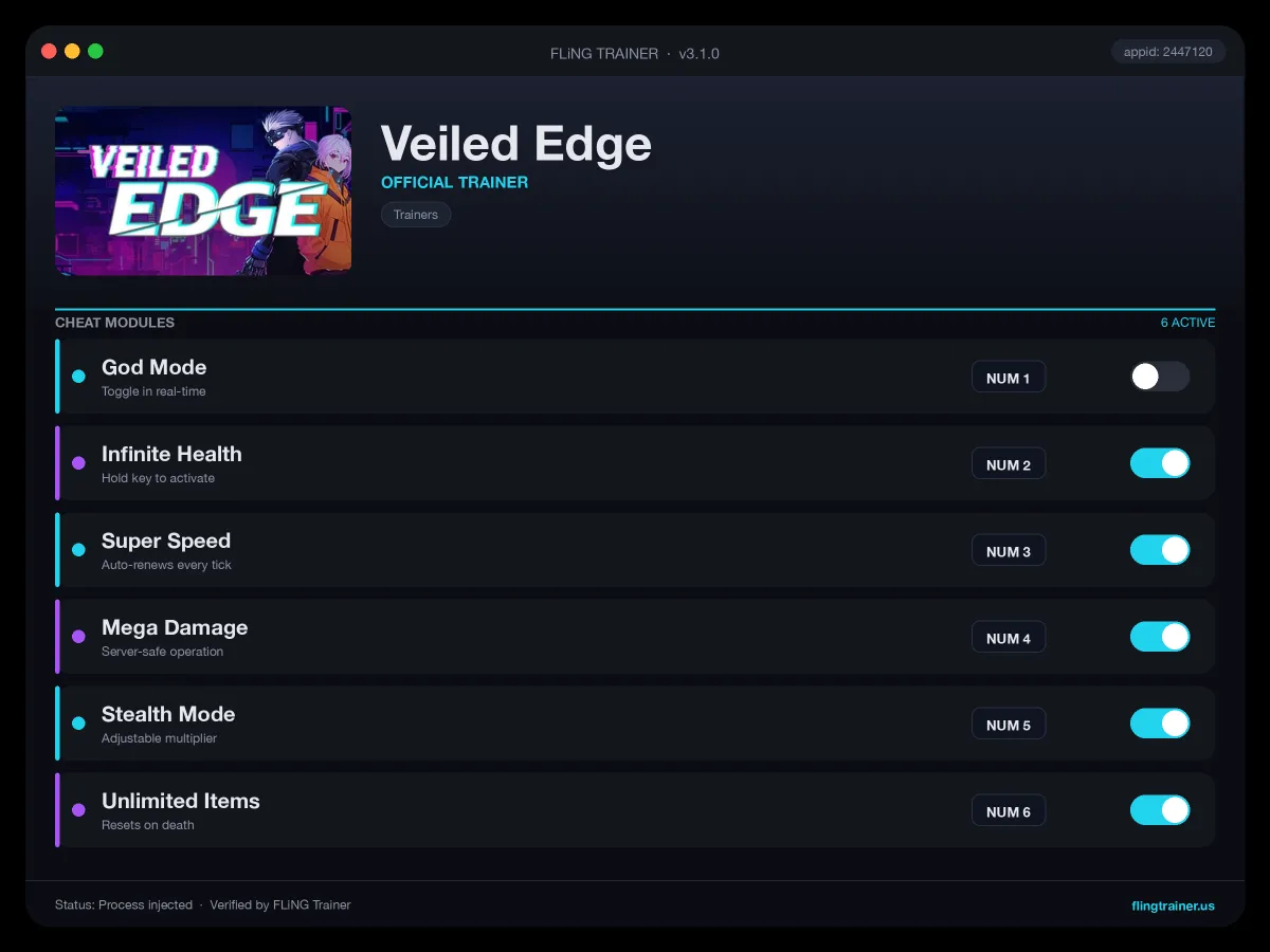 Veiled Edge Trainer interface