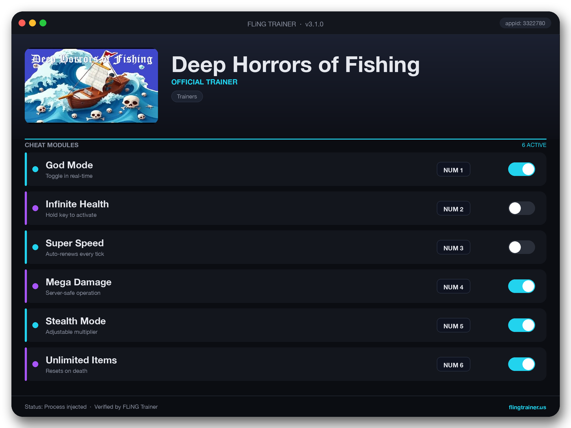 Deep Horrors of Fishing Trainer interface