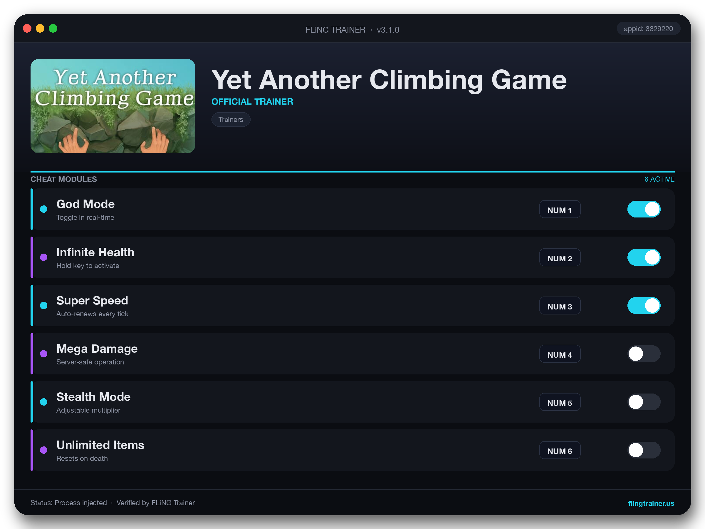 Yet Another Climbing Game Trainer interface