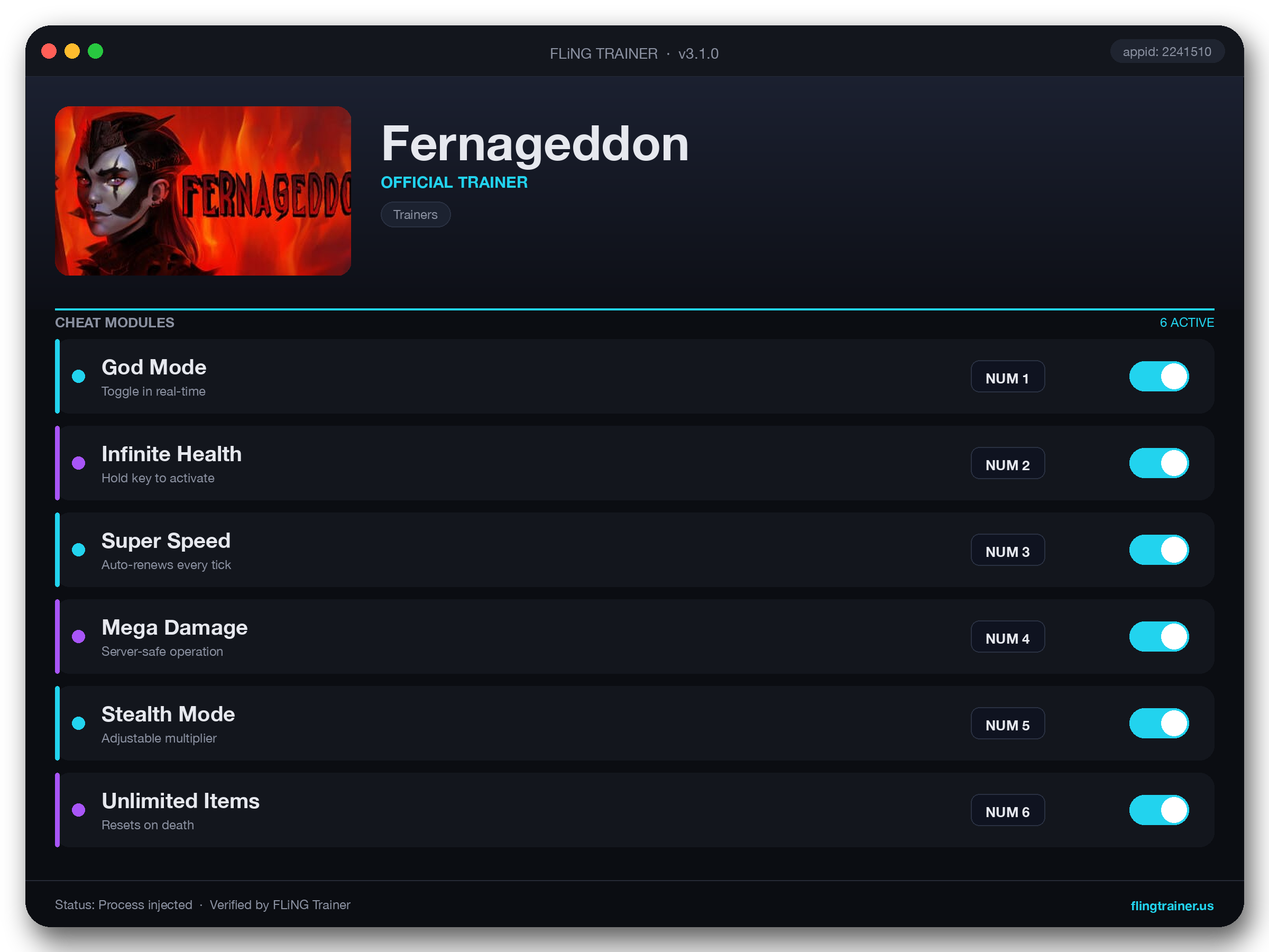 Fernageddon Trainer interface