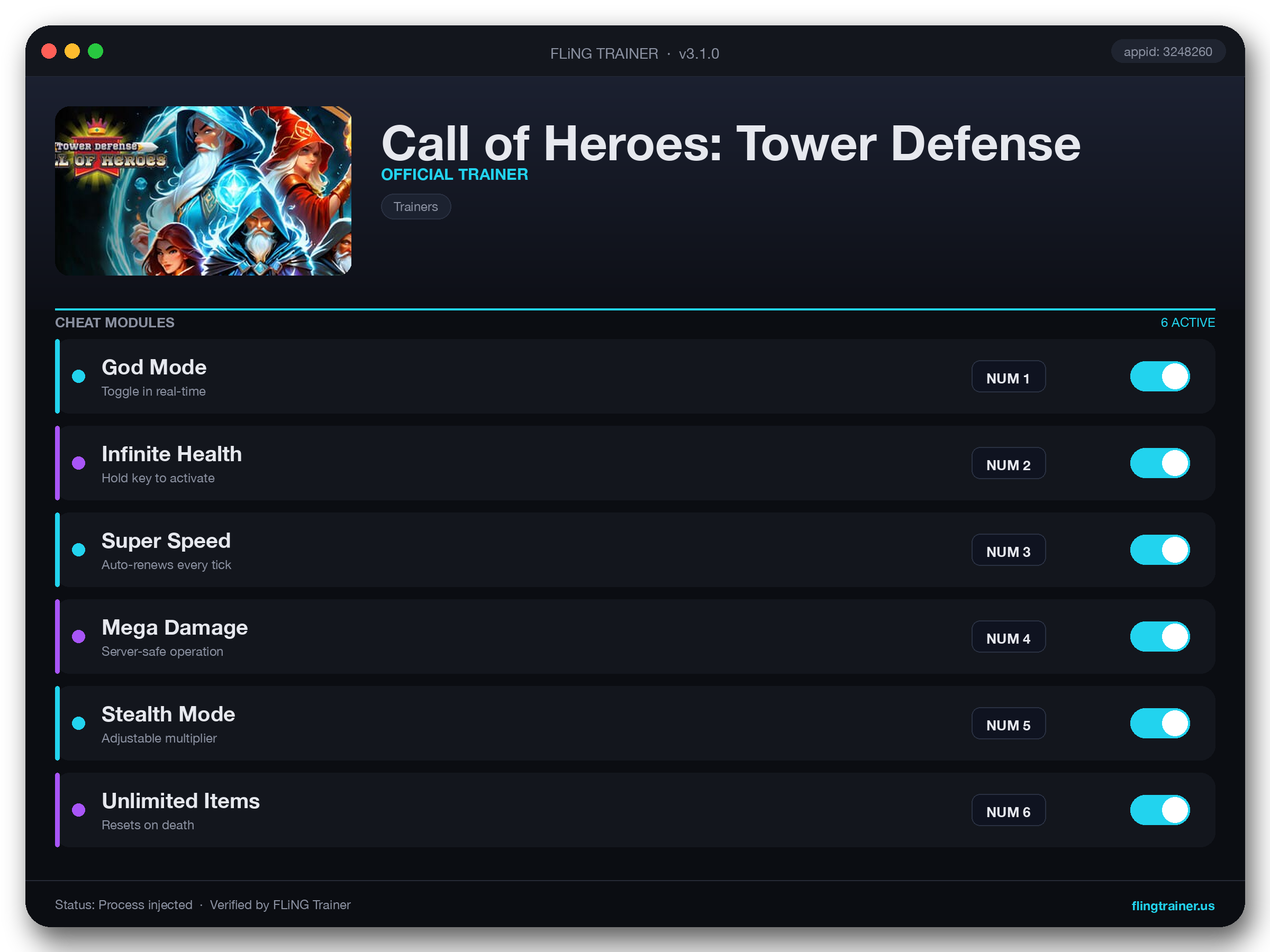 Call of Heroes: Tower Defense Trainer interface