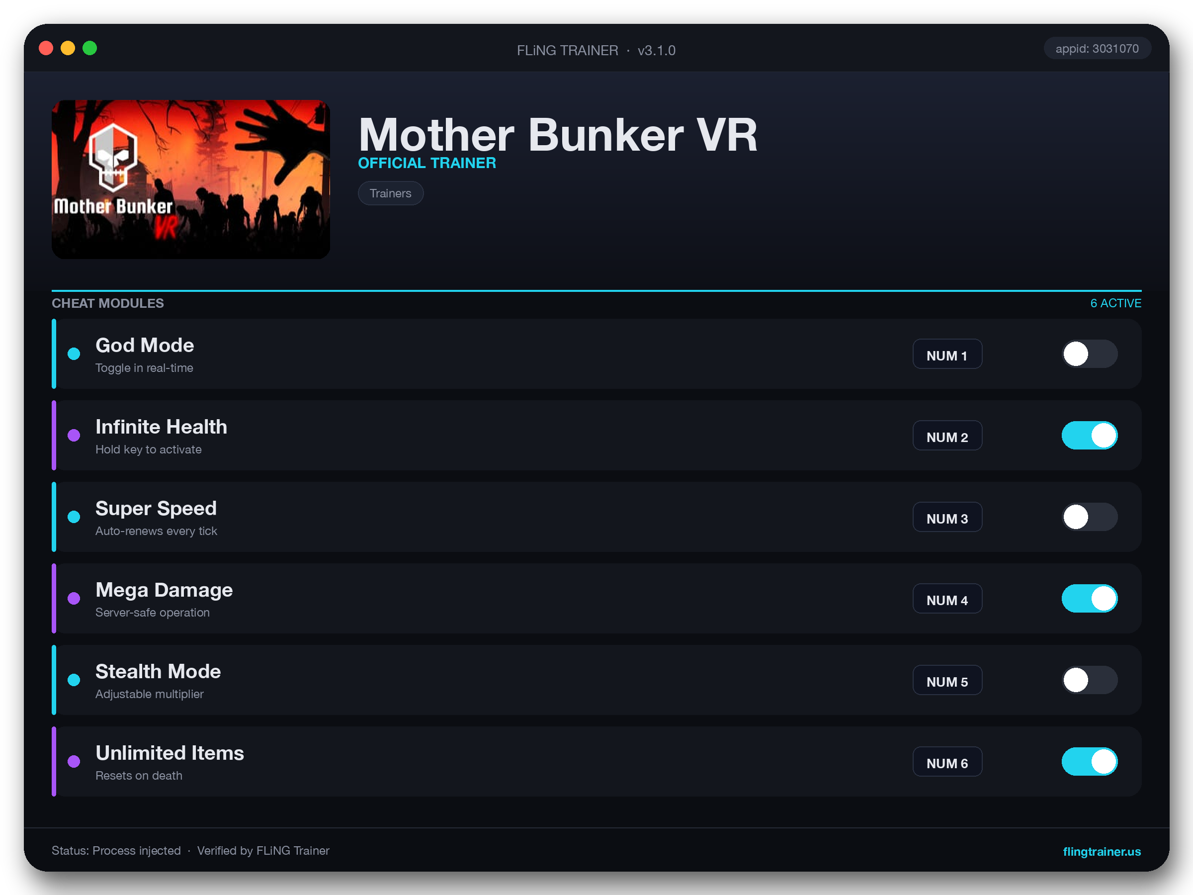 Mother Bunker VR Trainer interface