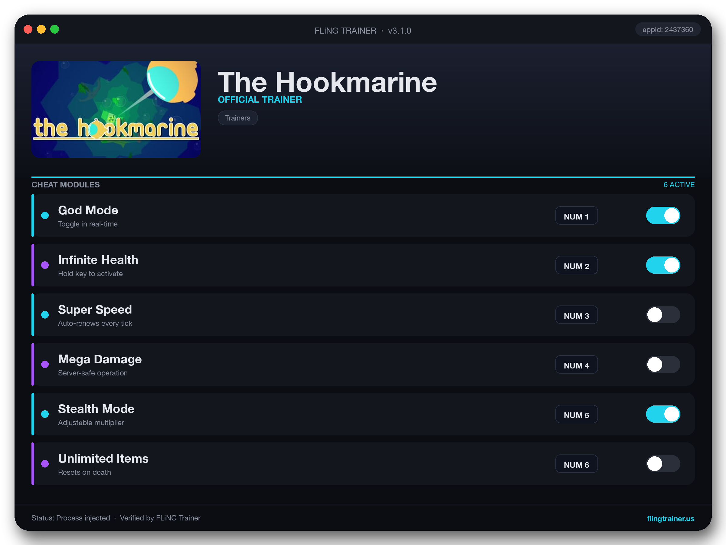 The Hookmarine Trainer interface