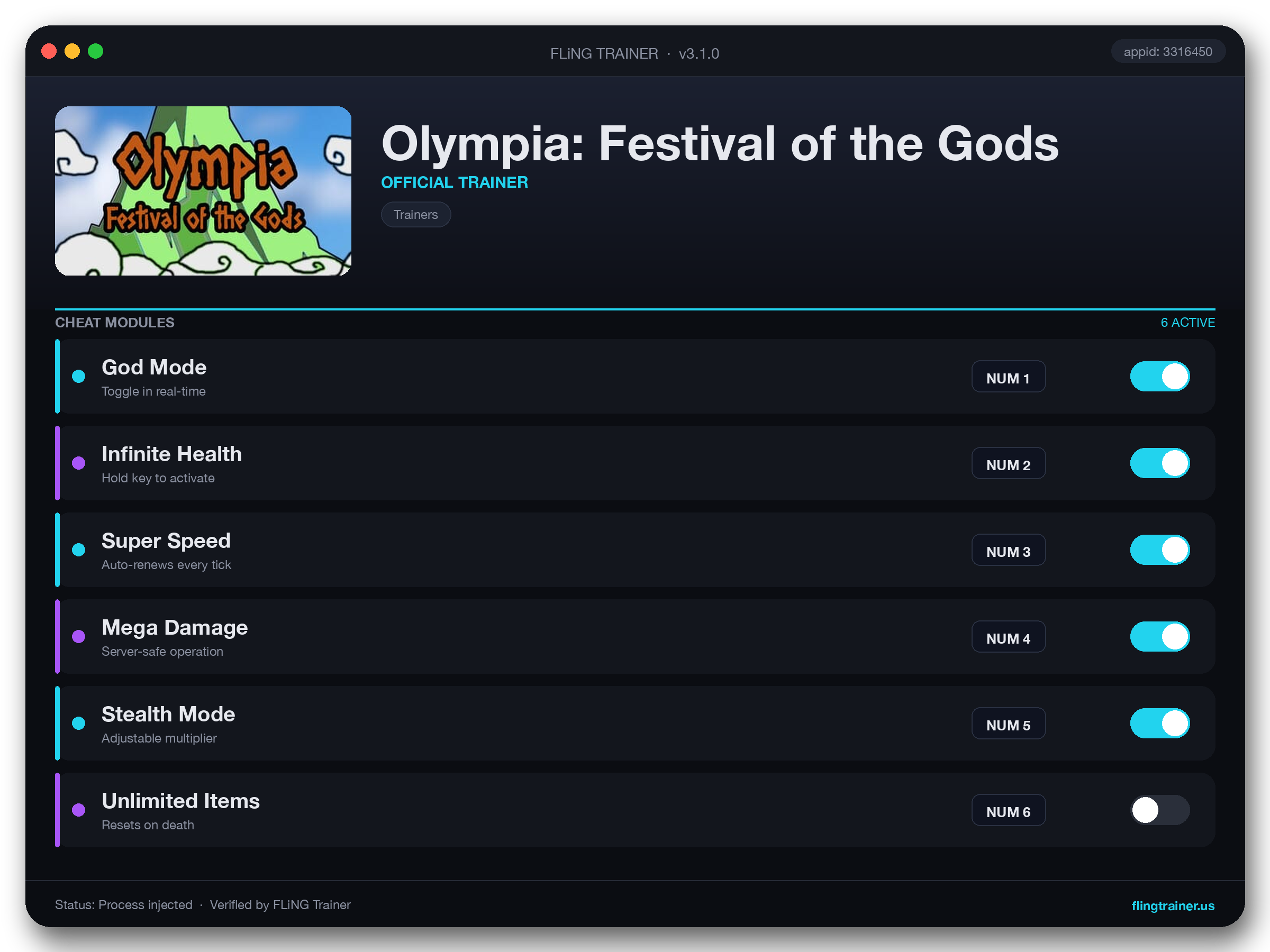 Olympia: Festival of the Gods Trainer interface