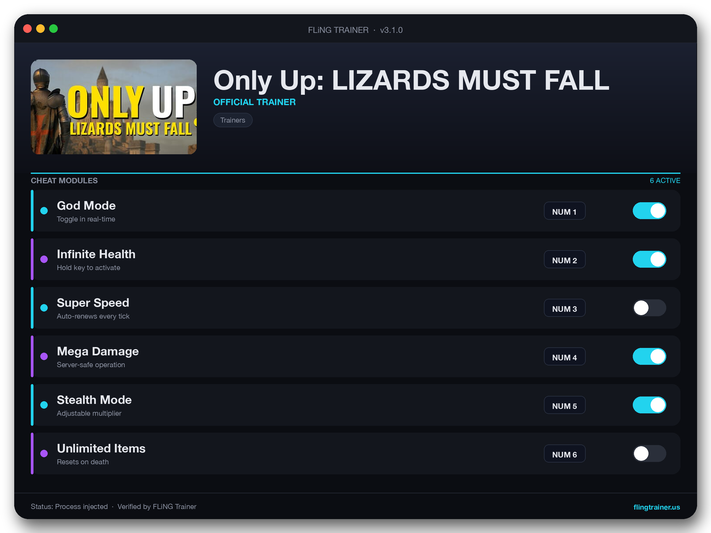 Only Up: LIZARDS MUST FALL Trainer interface