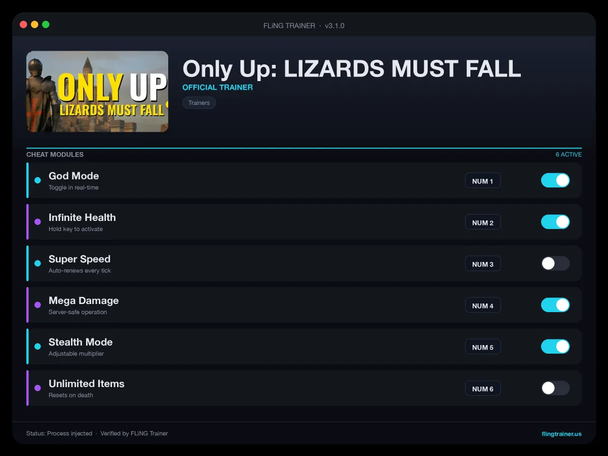 Only Up: LIZARDS MUST FALL Trainer interface