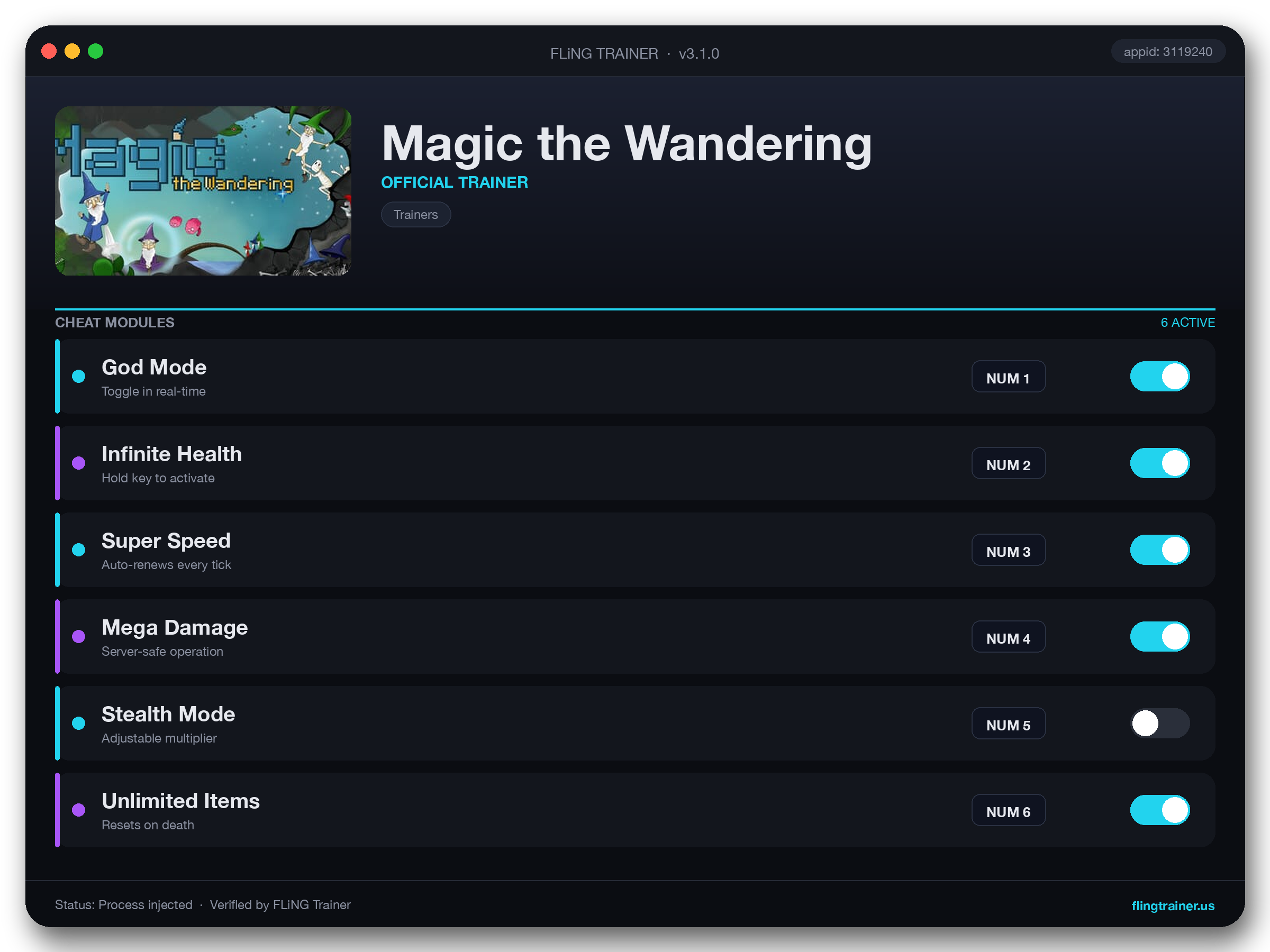Magic the Wandering Trainer interface