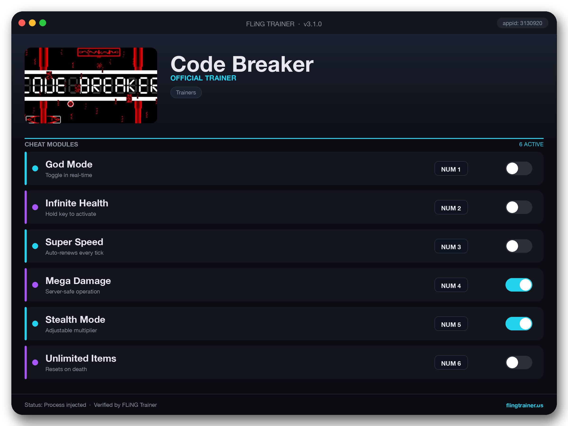 Code Breaker Trainer interface