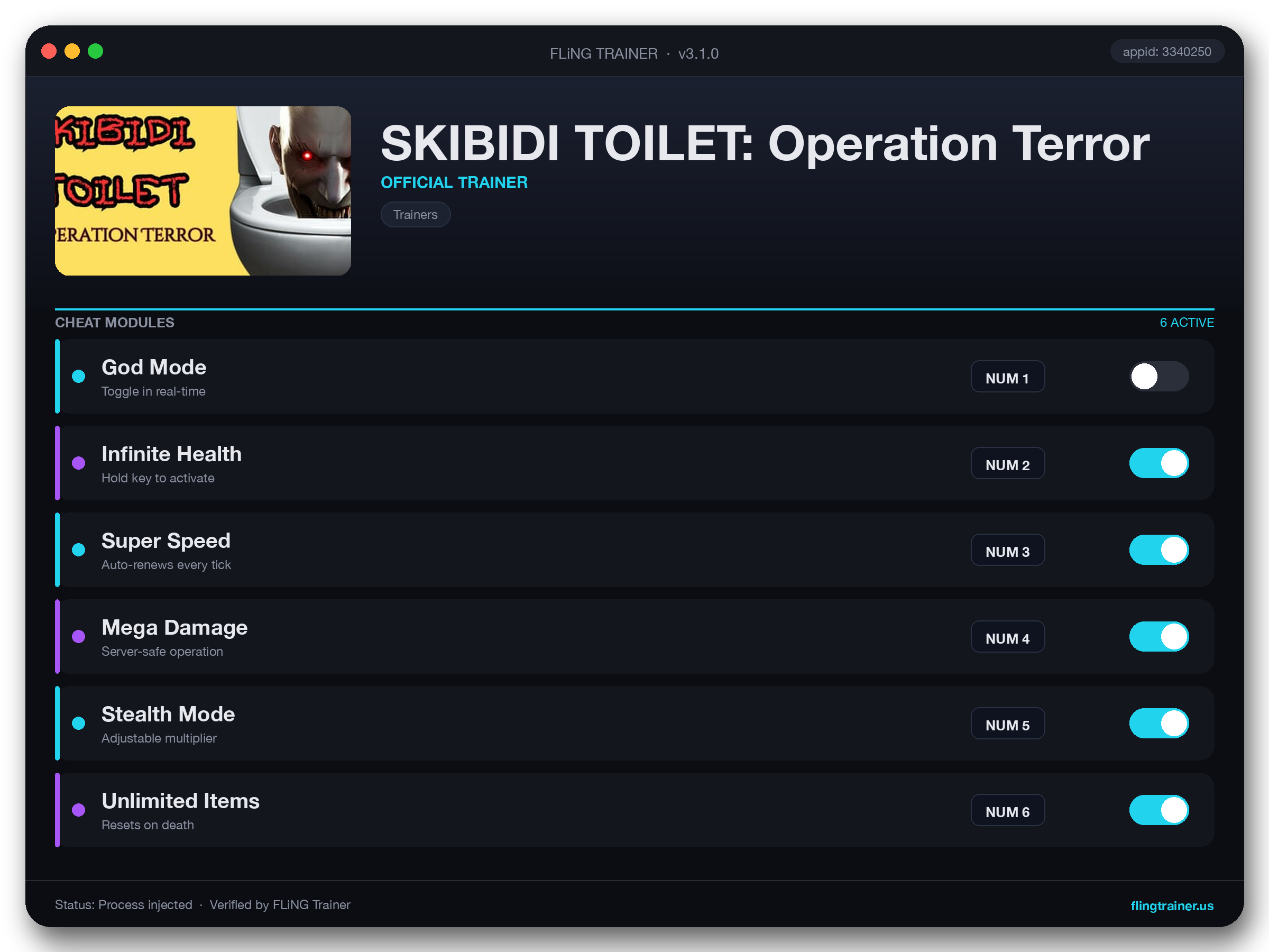 SKIBIDI TOILET: Operation Terror Trainer interface