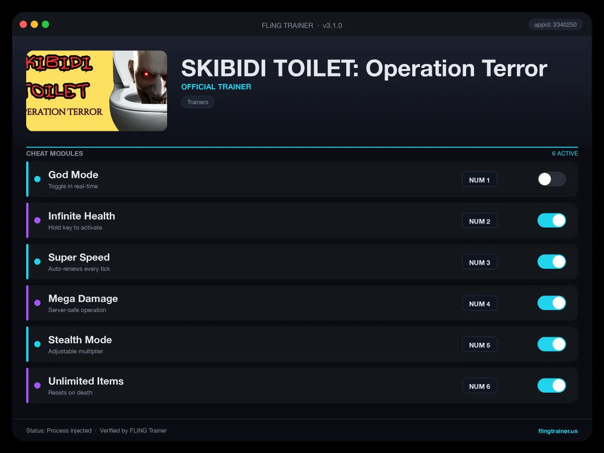 SKIBIDI TOILET: Operation Terror Trainer interface