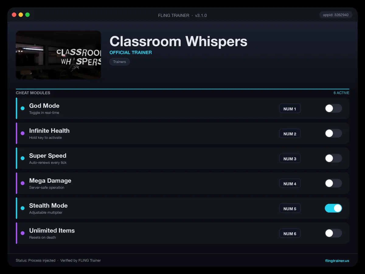 Classroom Whispers Trainer interface