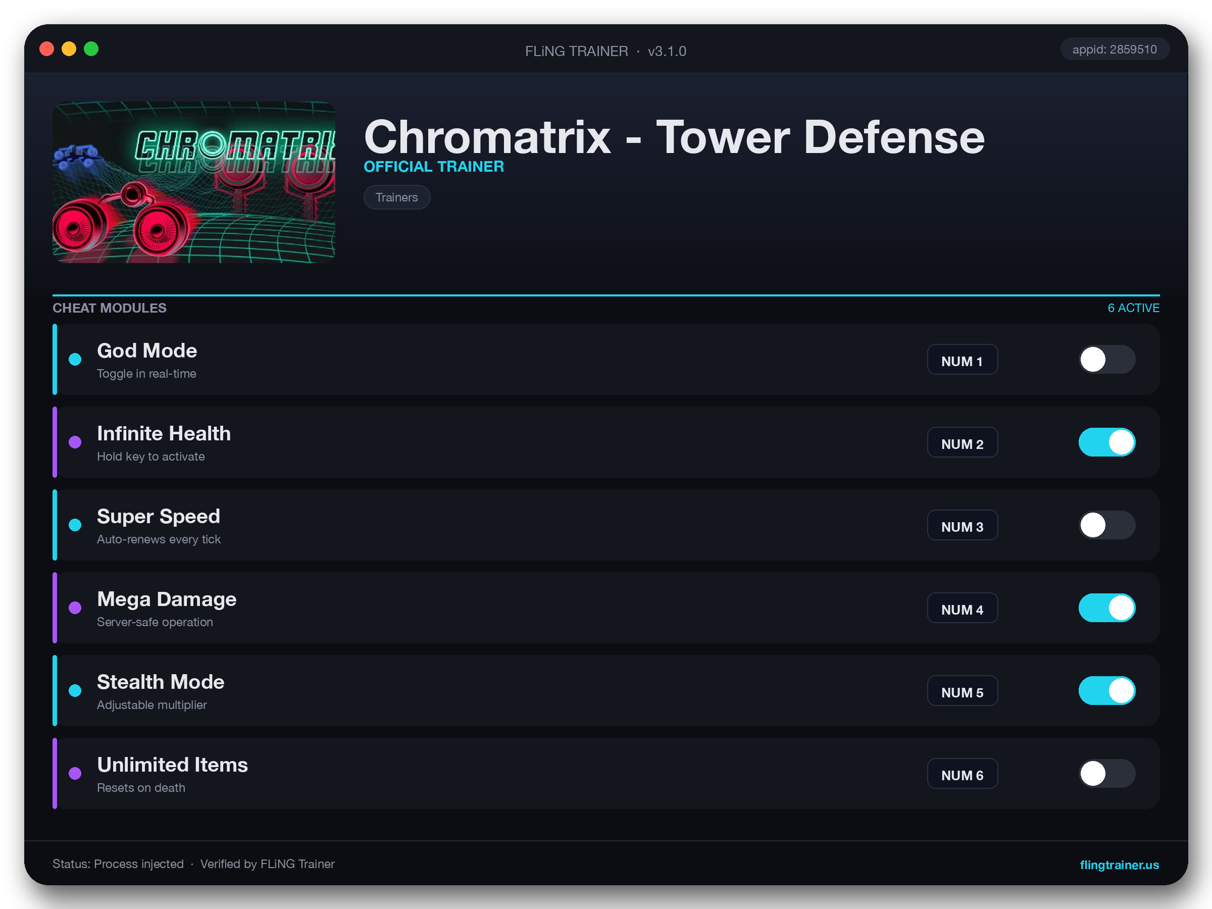 Chromatrix - Tower Defense Trainer interface