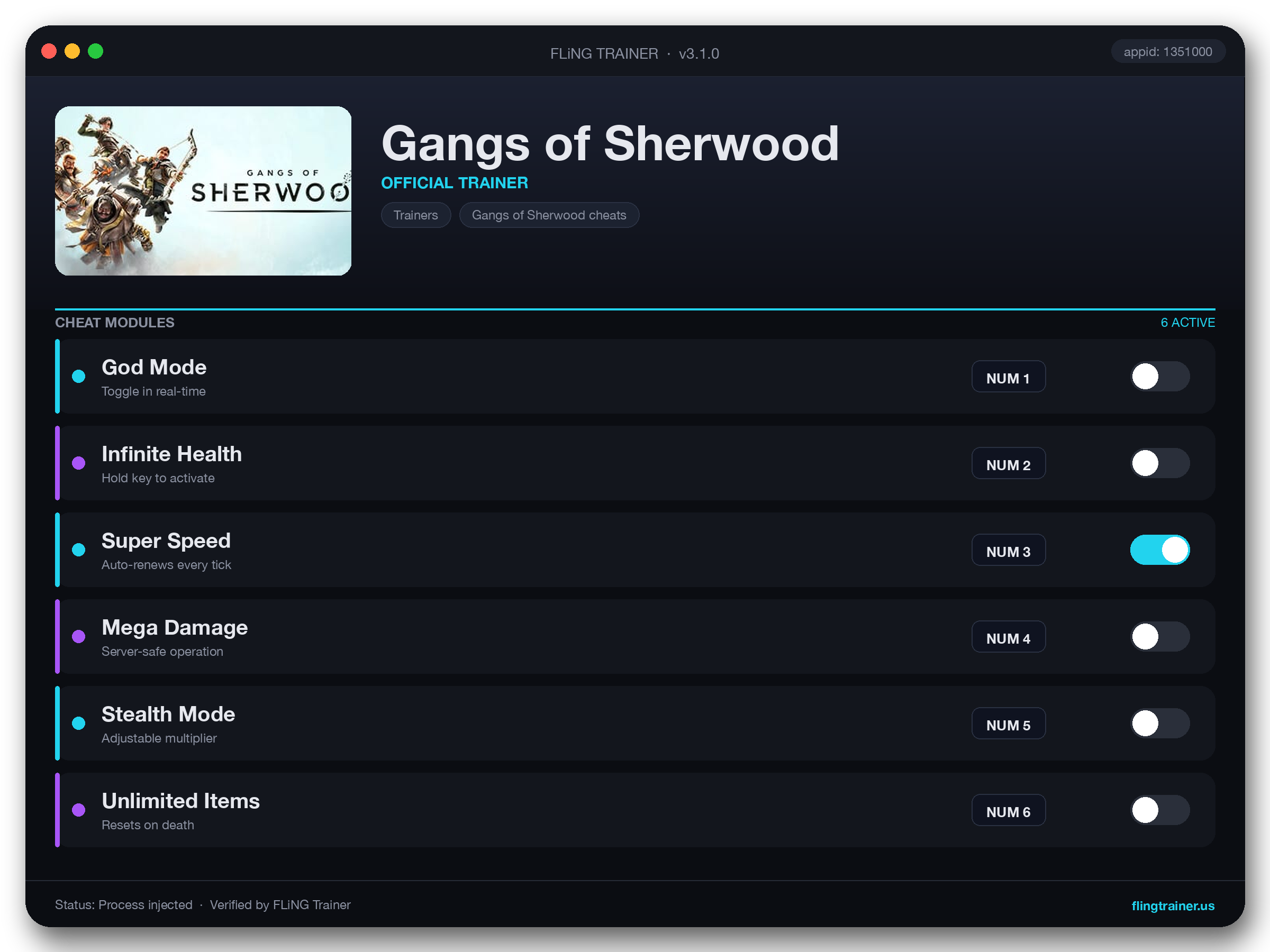 Gangs of Sherwood Trainer interface