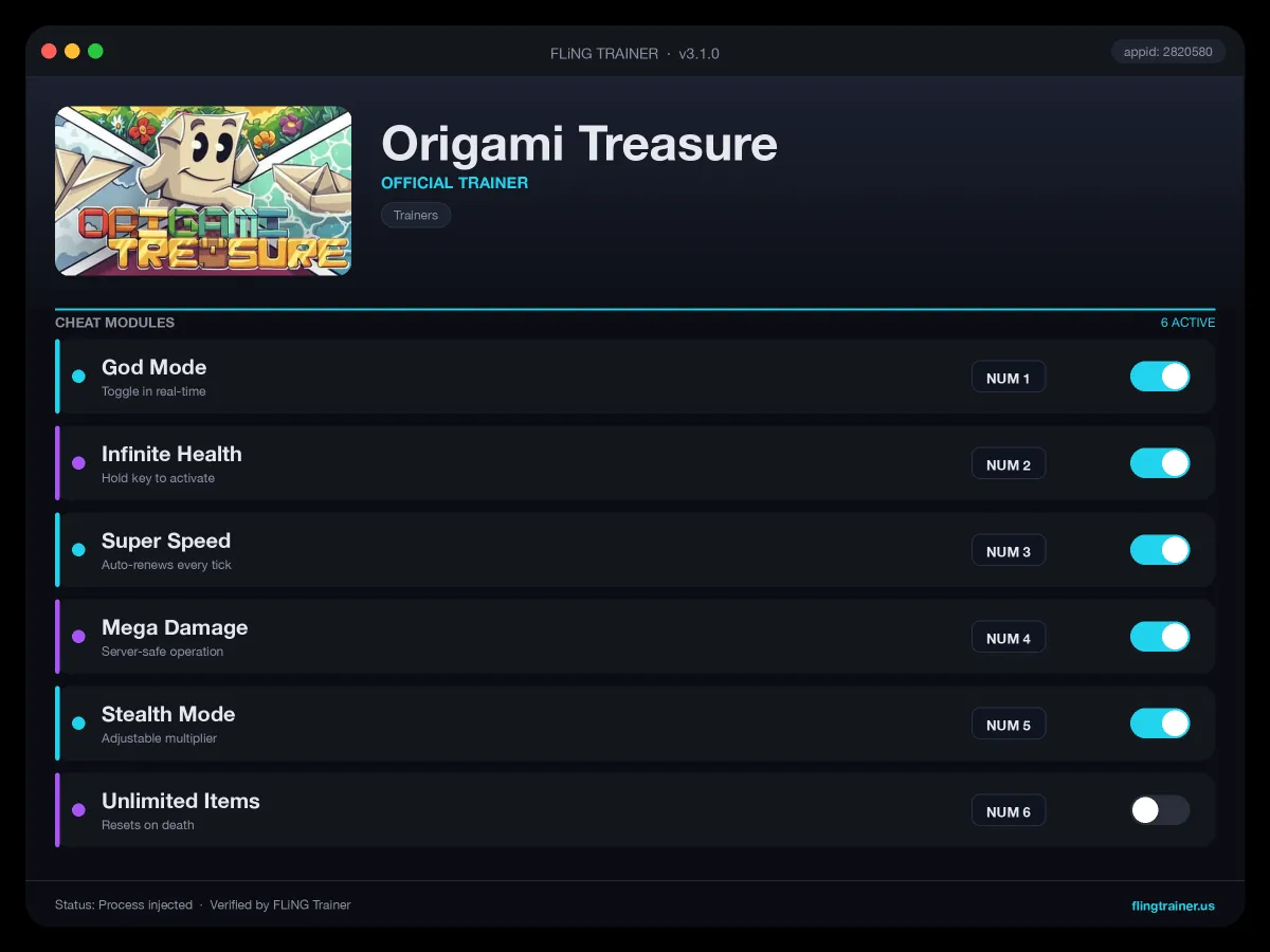 Origami Treasure Trainer interface