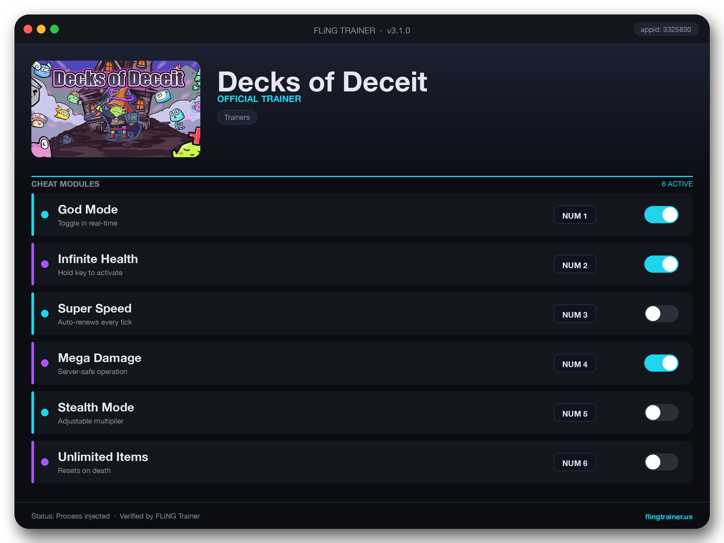 Decks of Deceit Trainer interface