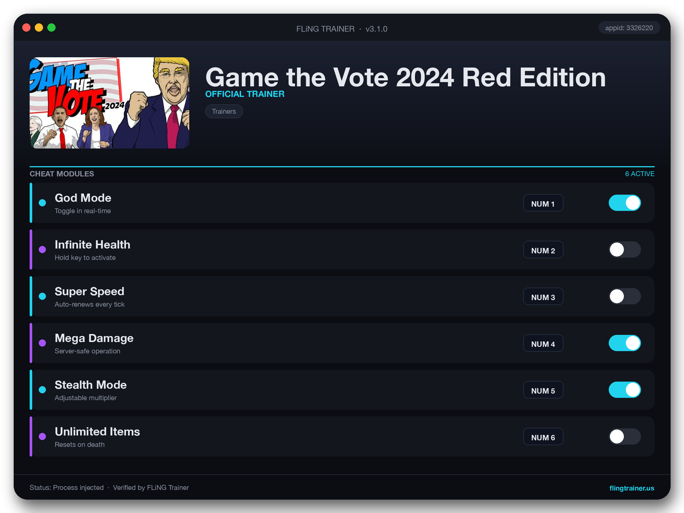 Game the Vote 2024 Red Edition Trainer interface