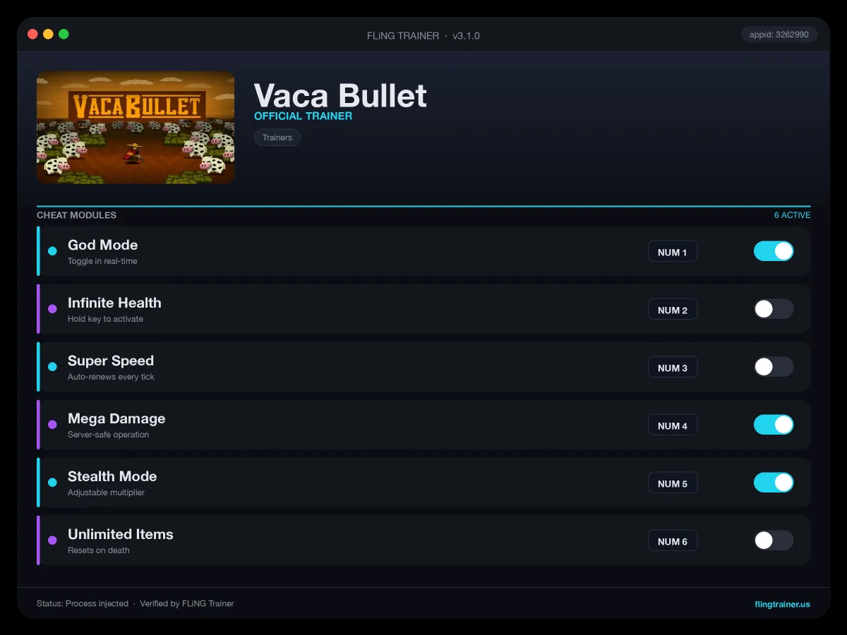 Vaca Bullet Trainer interface