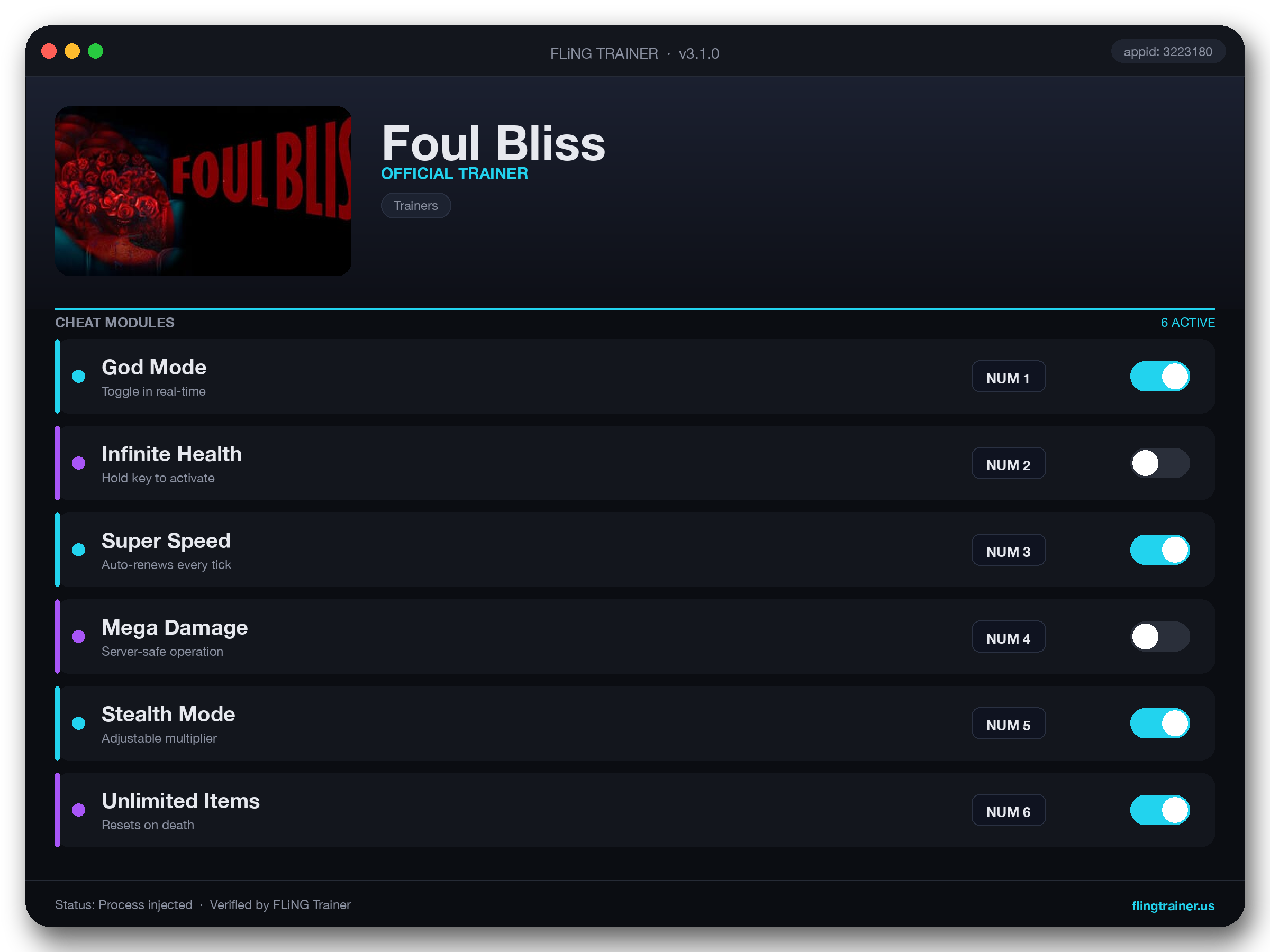Foul Bliss Trainer interface