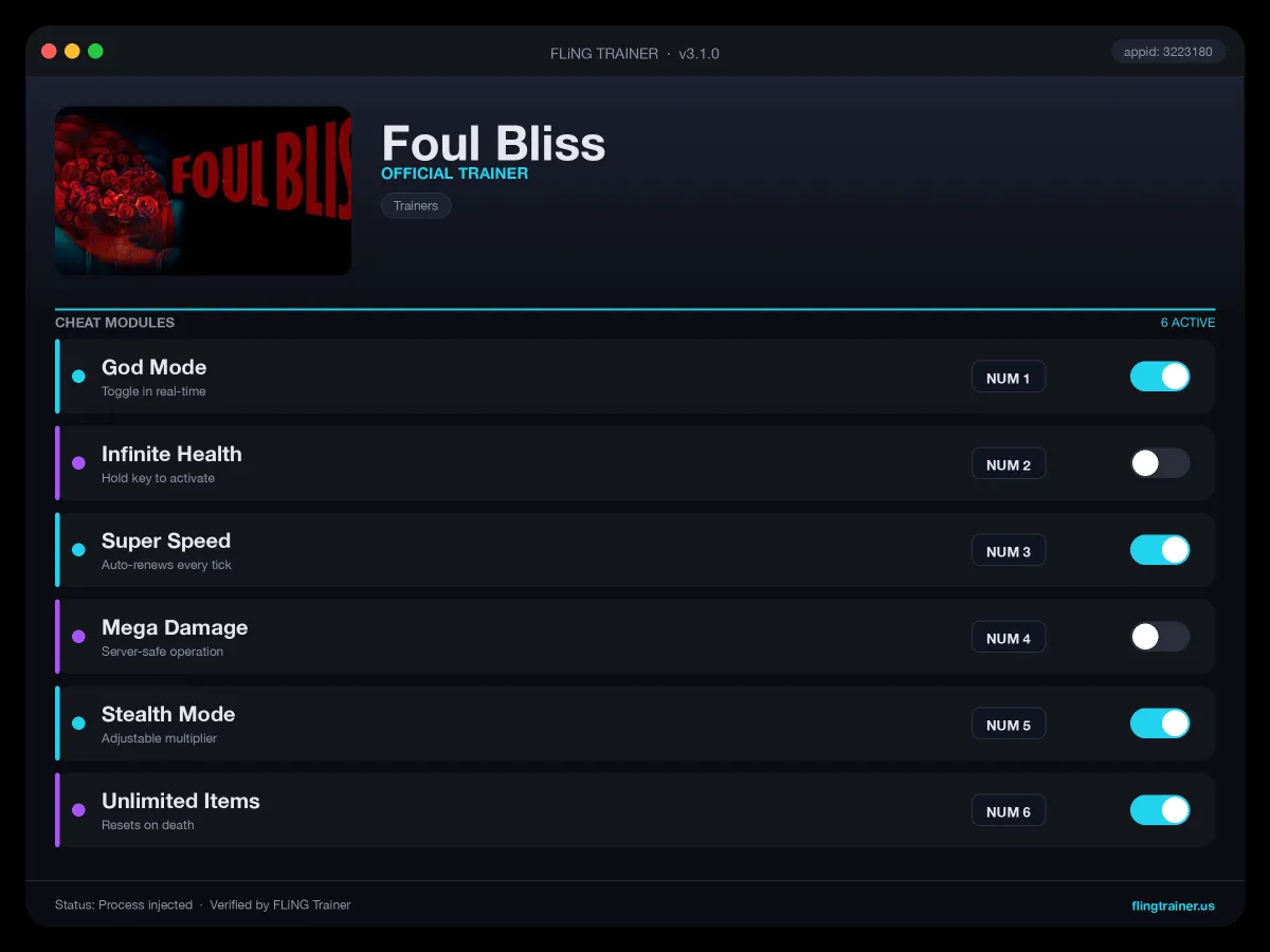 Foul Bliss Trainer interface