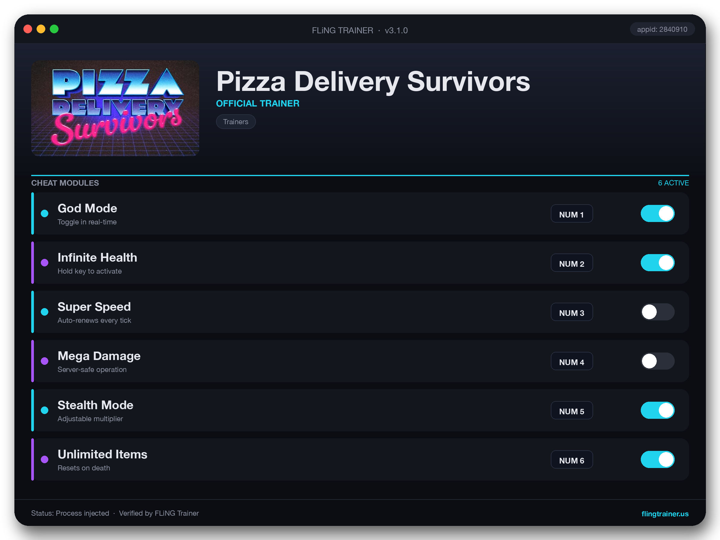 Pizza Delivery Survivors Trainer interface