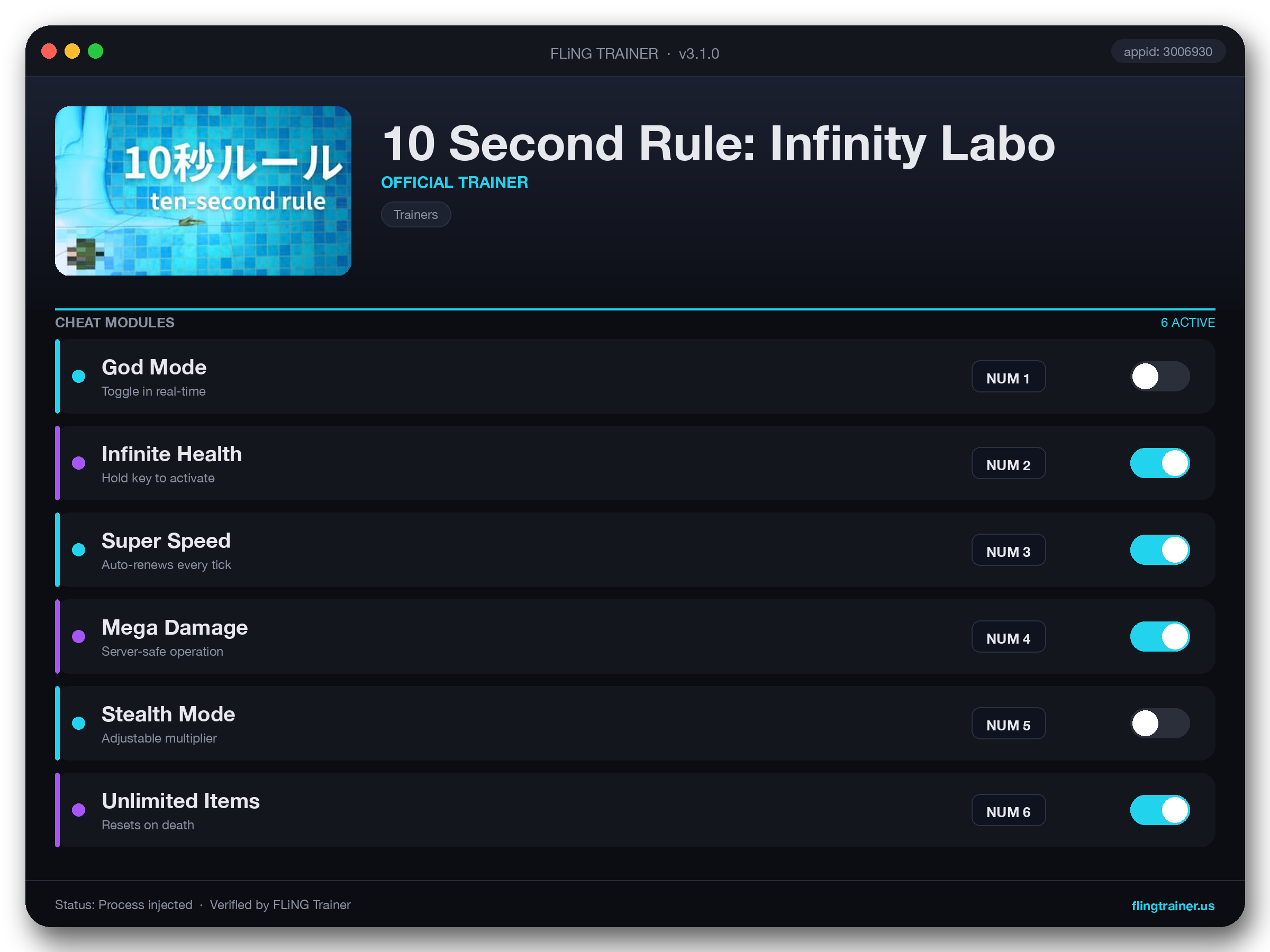 10 Second Rule: Infinity Labo Trainer interface