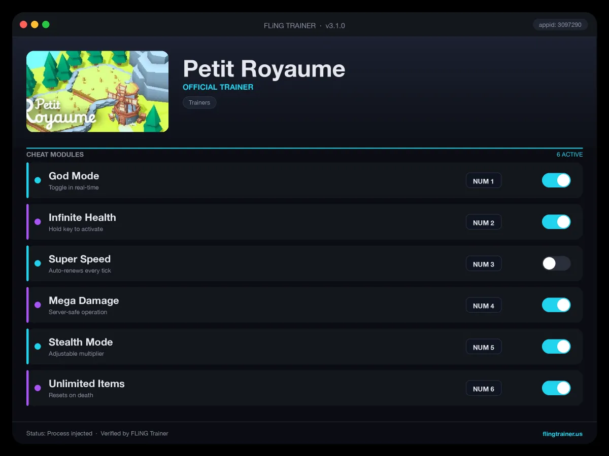 Petit Royaume Trainer interface