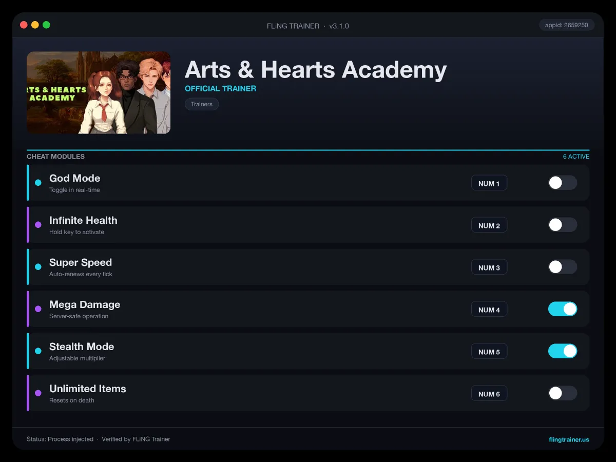 Arts & Hearts Academy Trainer interface