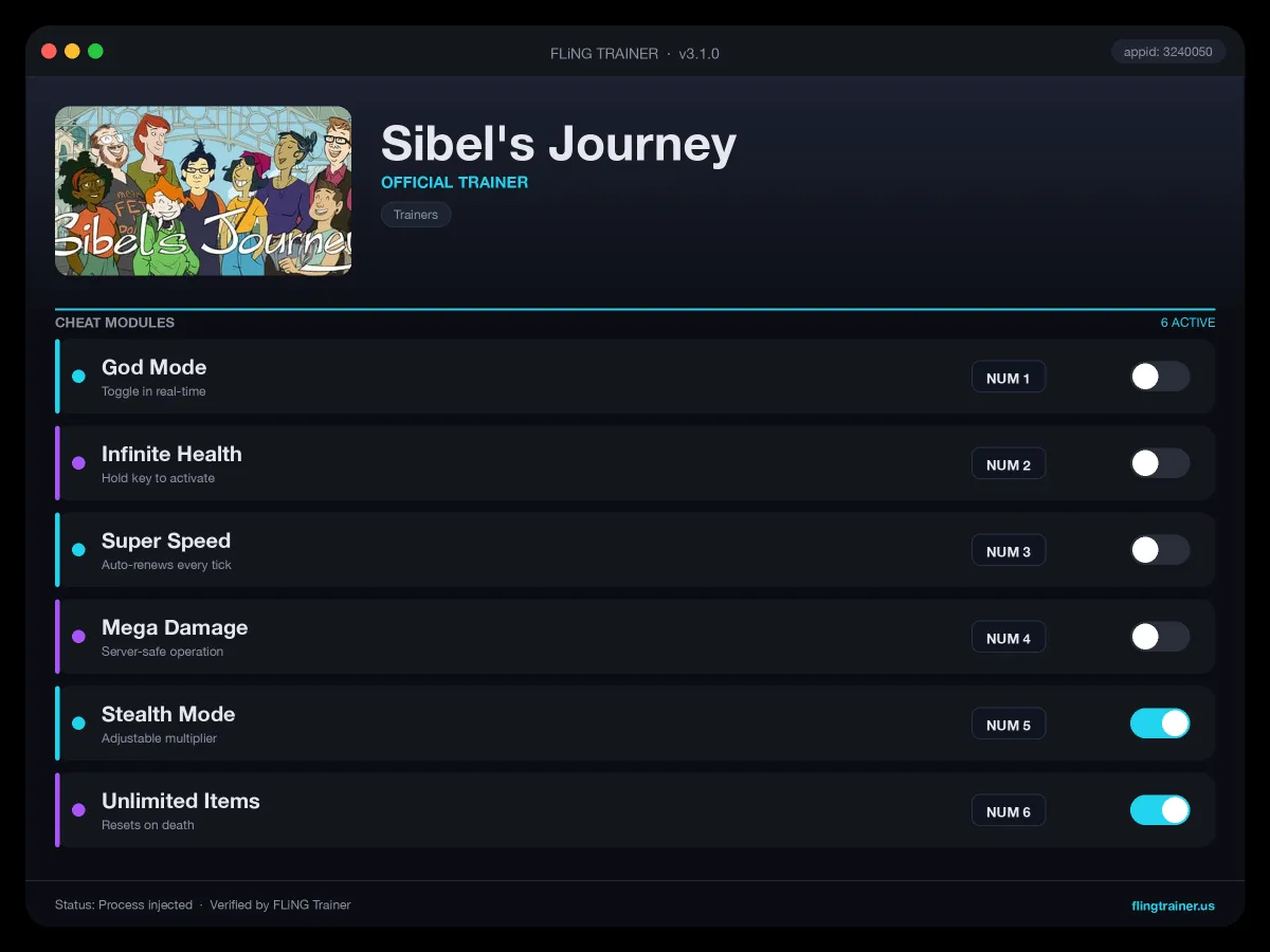 Sibel's Journey Trainer interface