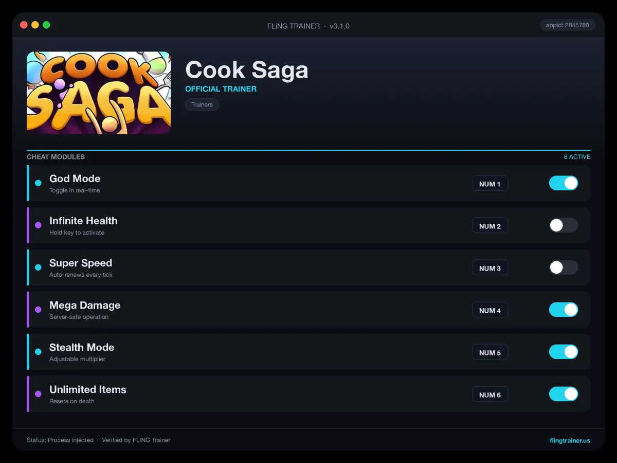Cook Saga Trainer interface