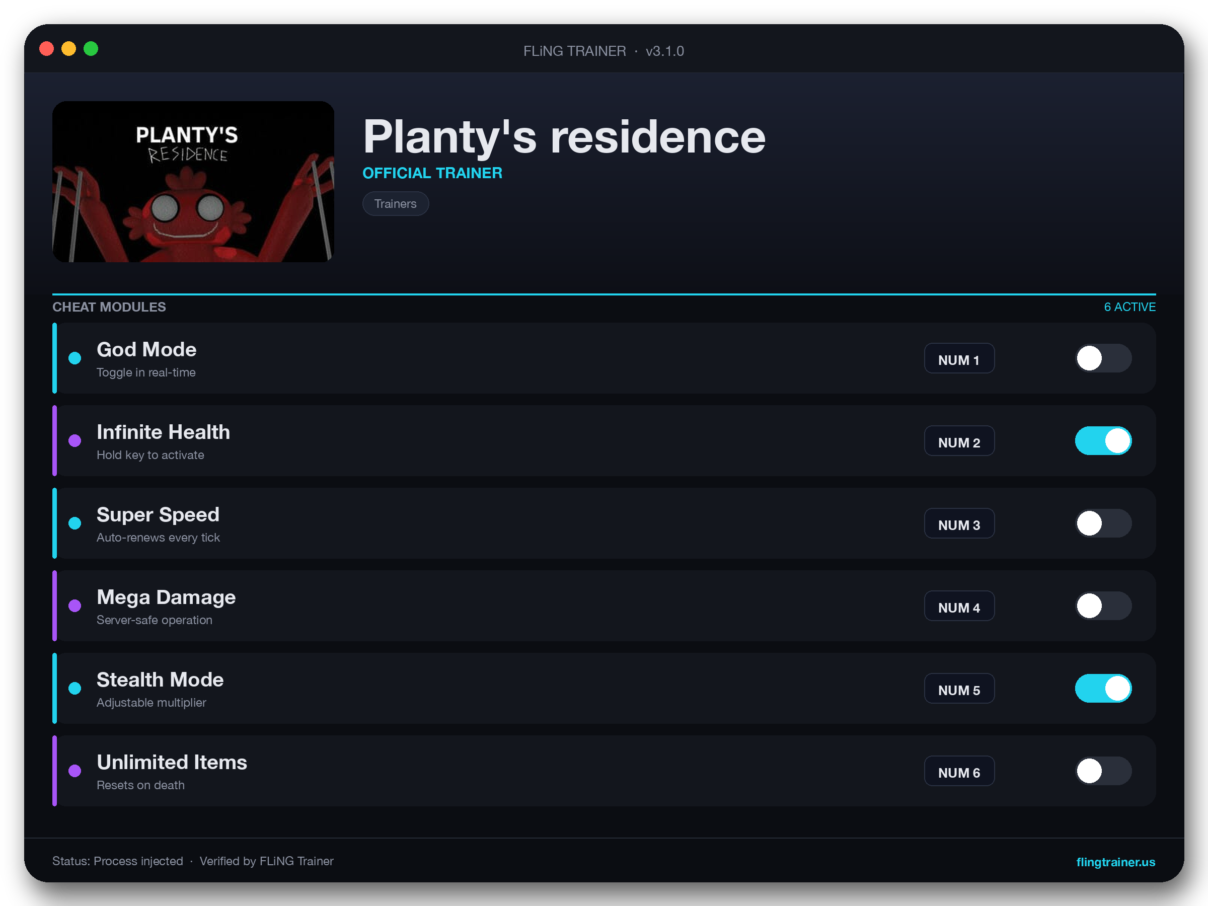 Planty's residence Trainer interface